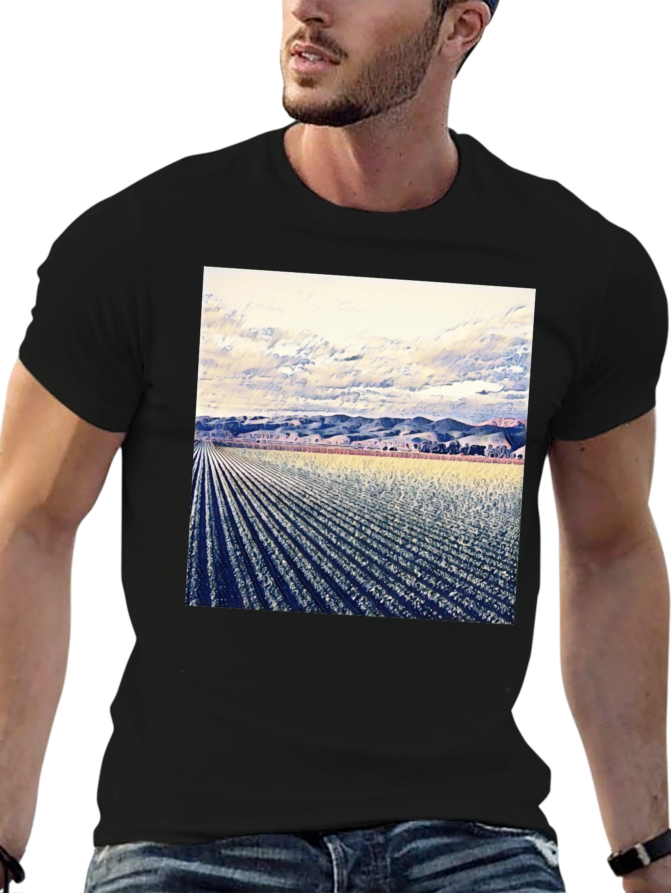 Artistic Field Print Black T-Shirt