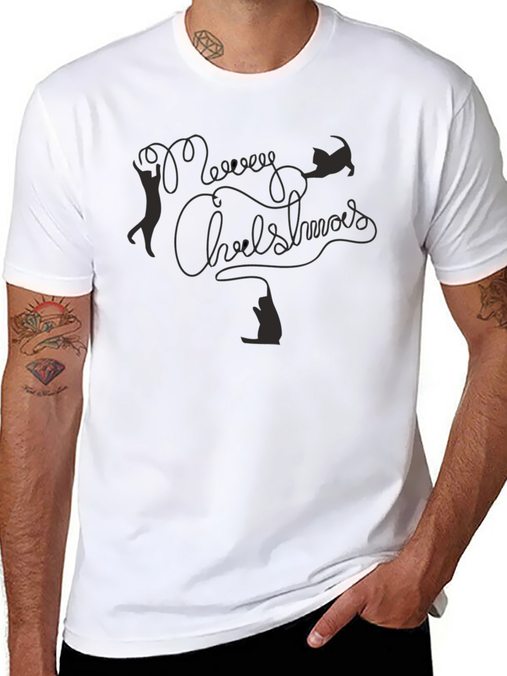 Merry Chrishmas Cat T-Shirt - Black