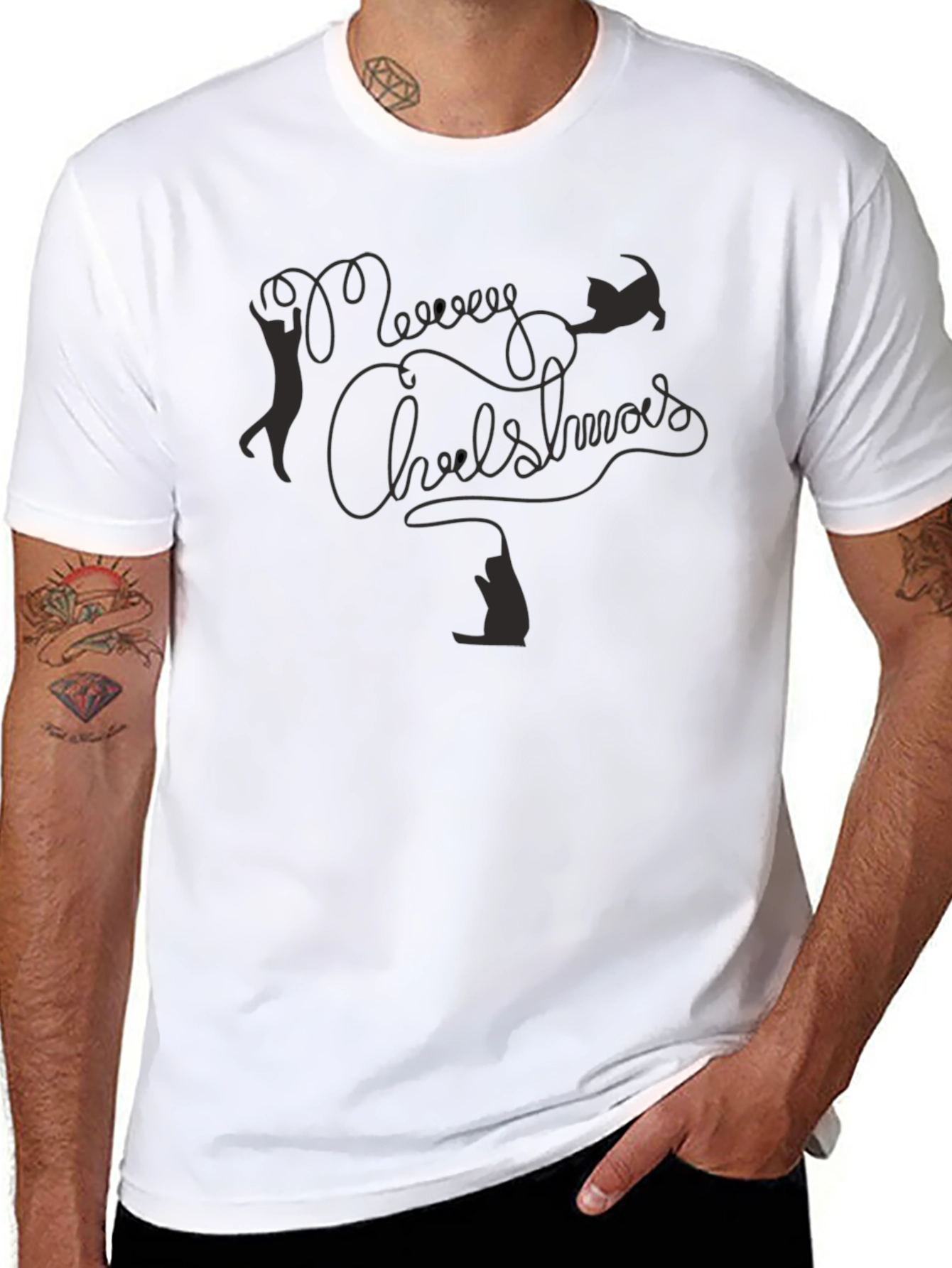 Merry Chrishmas Cat T-Shirt - Black