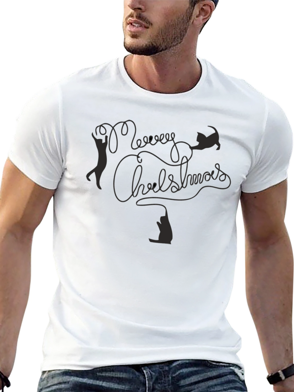 Merry Chrishmas Cat T-Shirt - Black