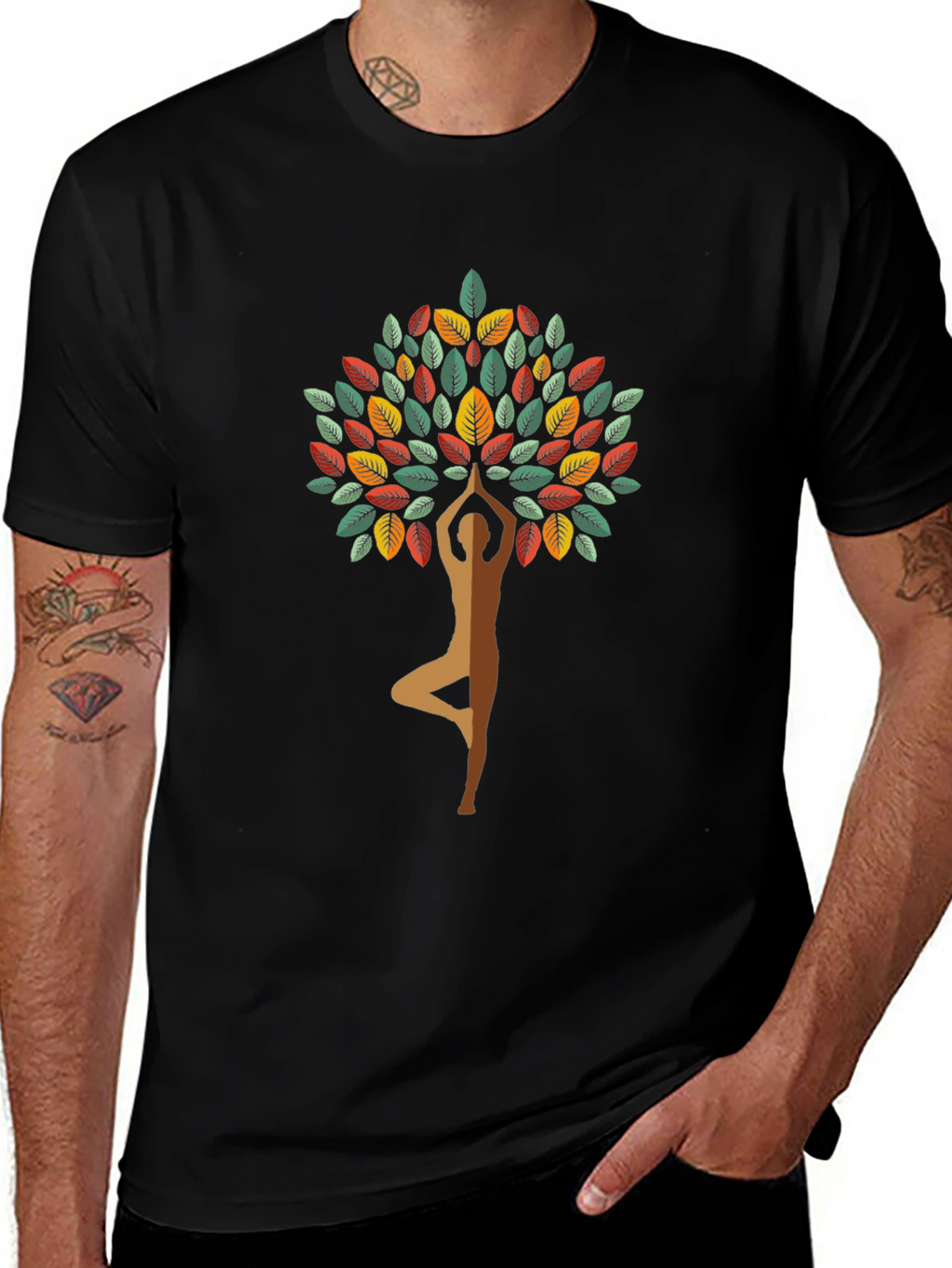 Yoga Tree Graphic Tee - Black Cotton Blend