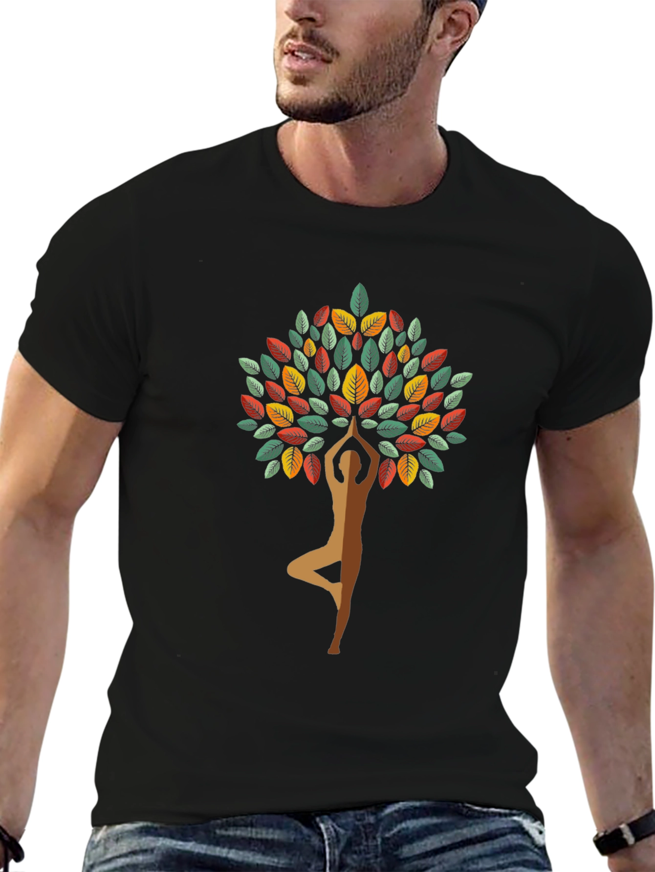Yoga Tree Graphic Tee - Black Cotton Blend