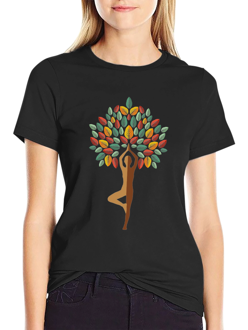 Yoga Tree Graphic Tee - Black Cotton Blend
