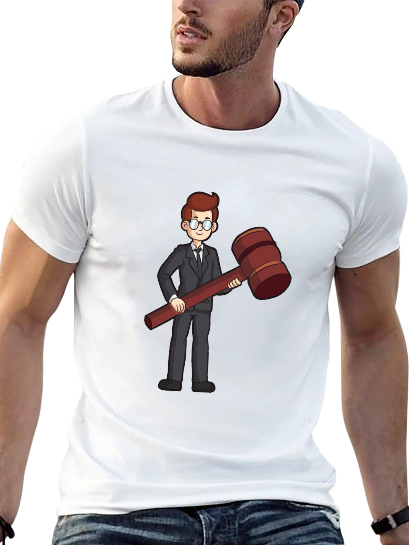 Judge Cartoon Graphic Tee - Black Cotton Shirt