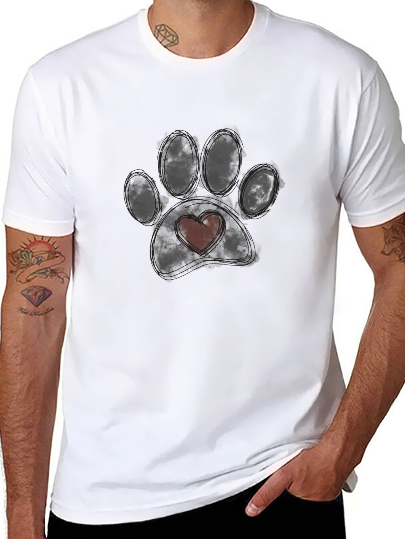 Dog Paw Heart T-Shirt - Black