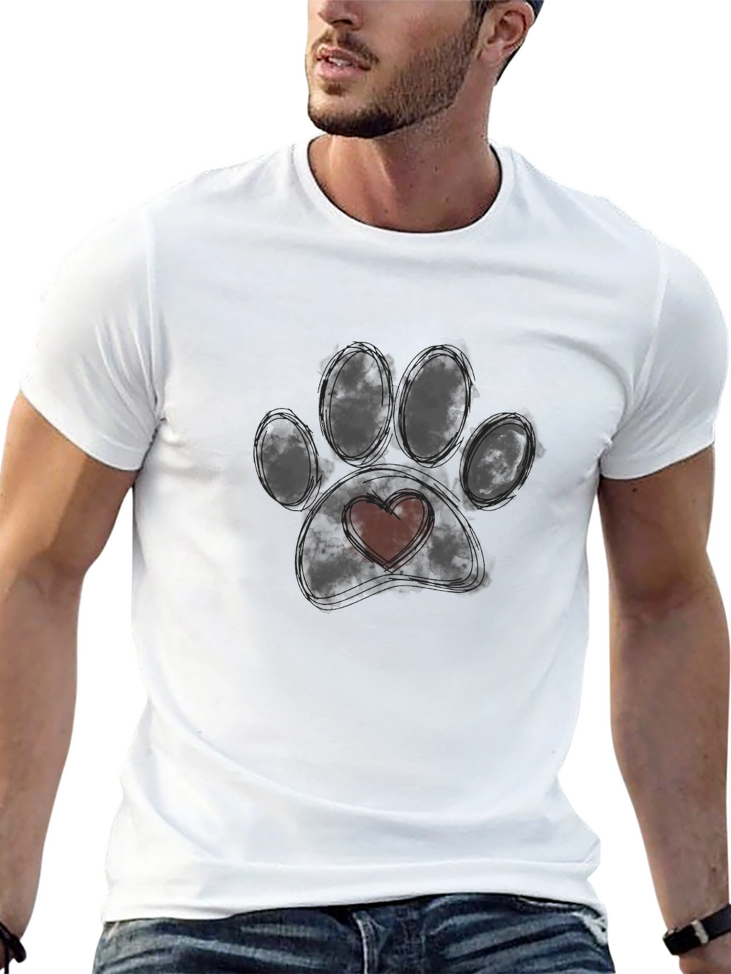 Dog Paw Heart T-Shirt - Black