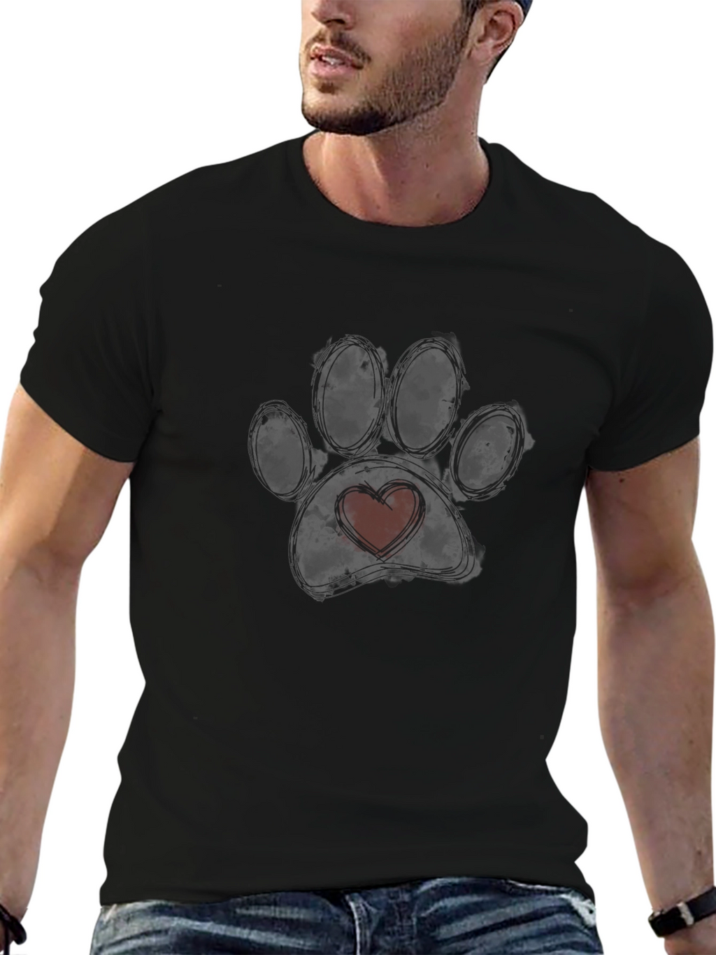 Dog Paw Heart T-Shirt - Black