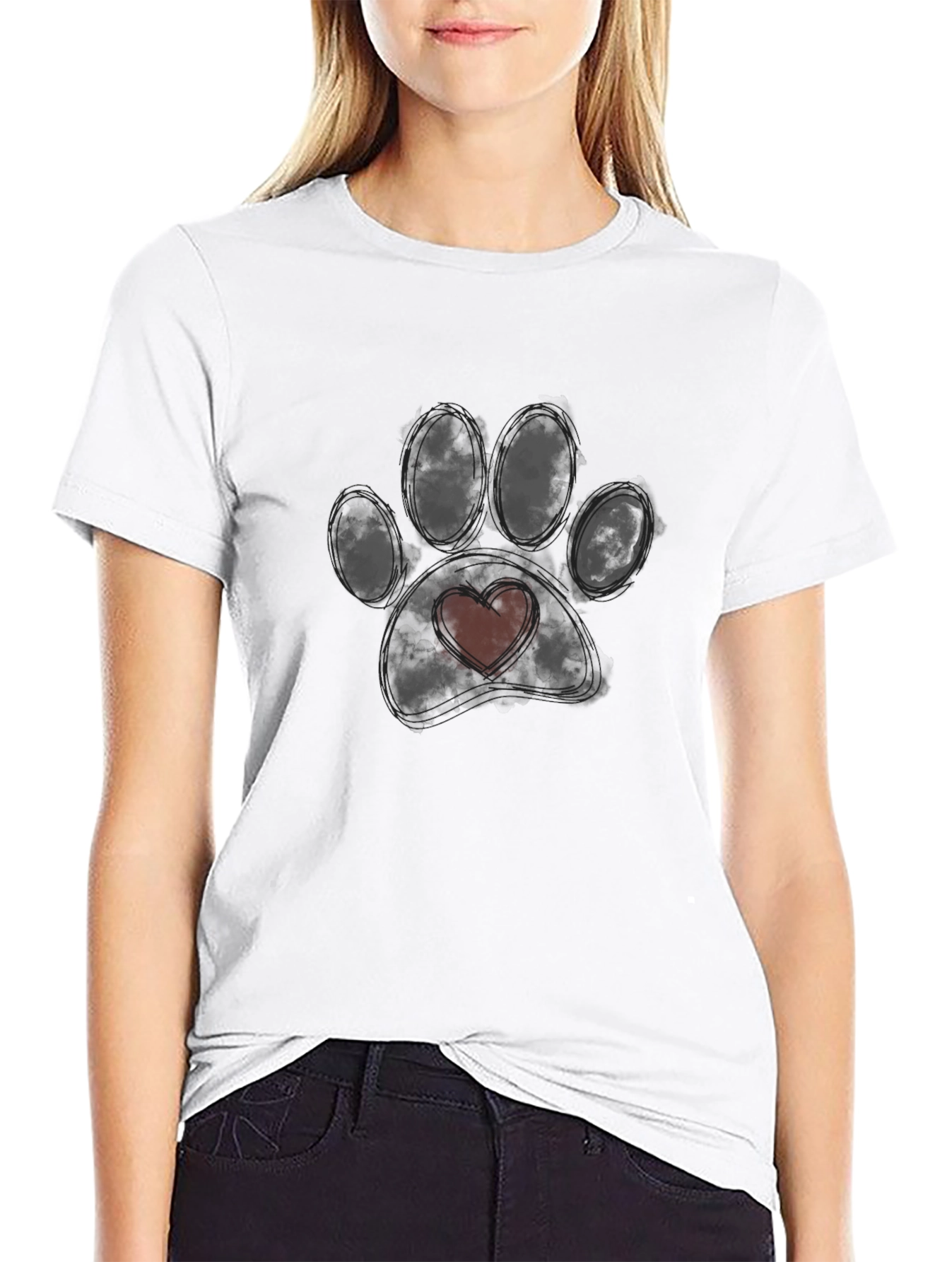 Dog Paw Heart T-Shirt - Black