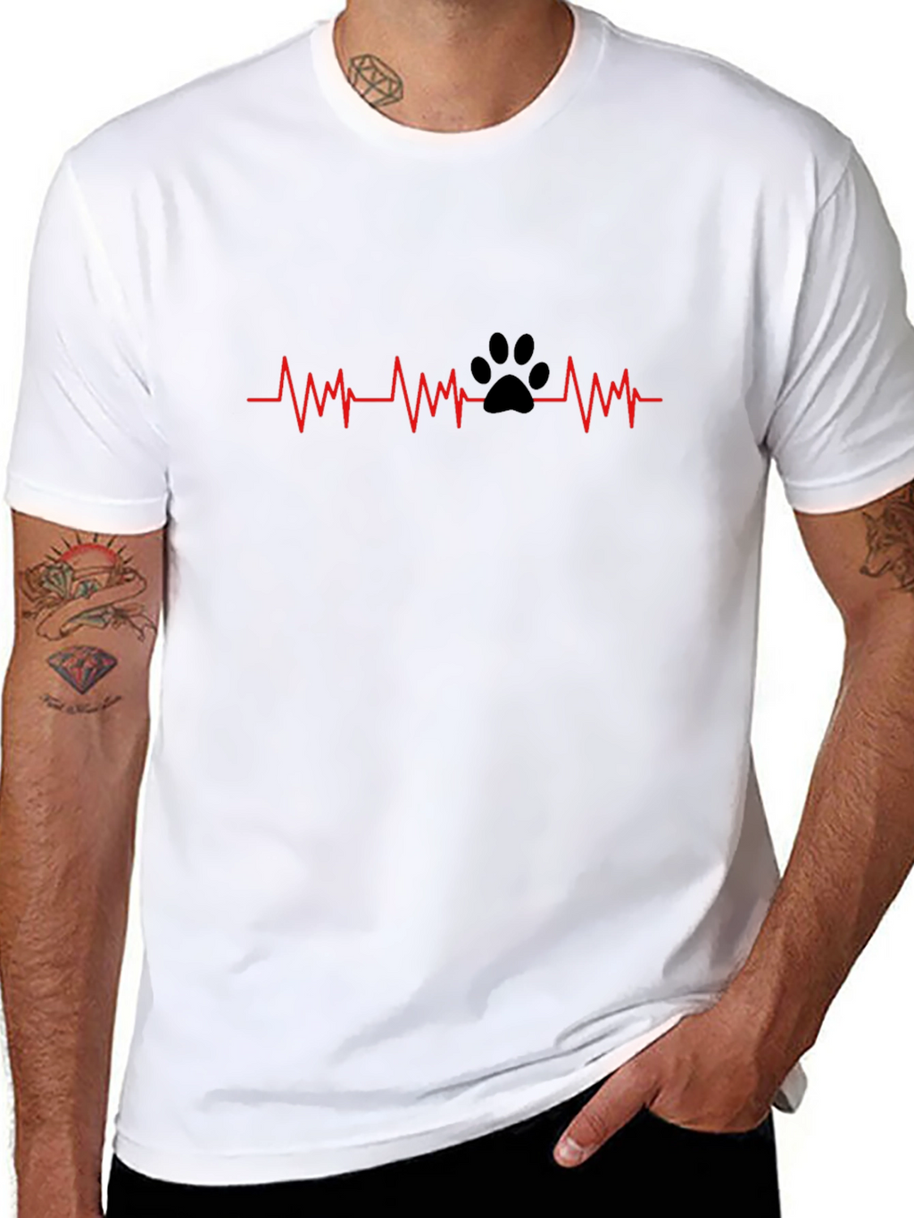Dog Paw Heartbeat T-Shirt - Black