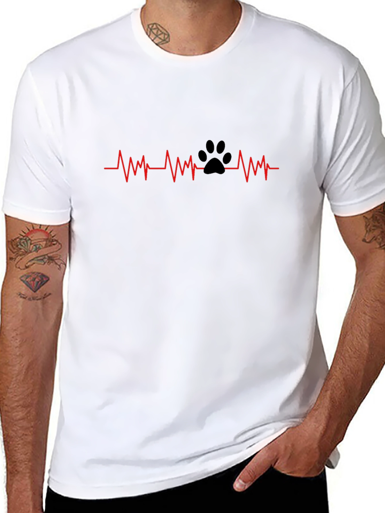 Dog Paw Heartbeat T-Shirt - Black