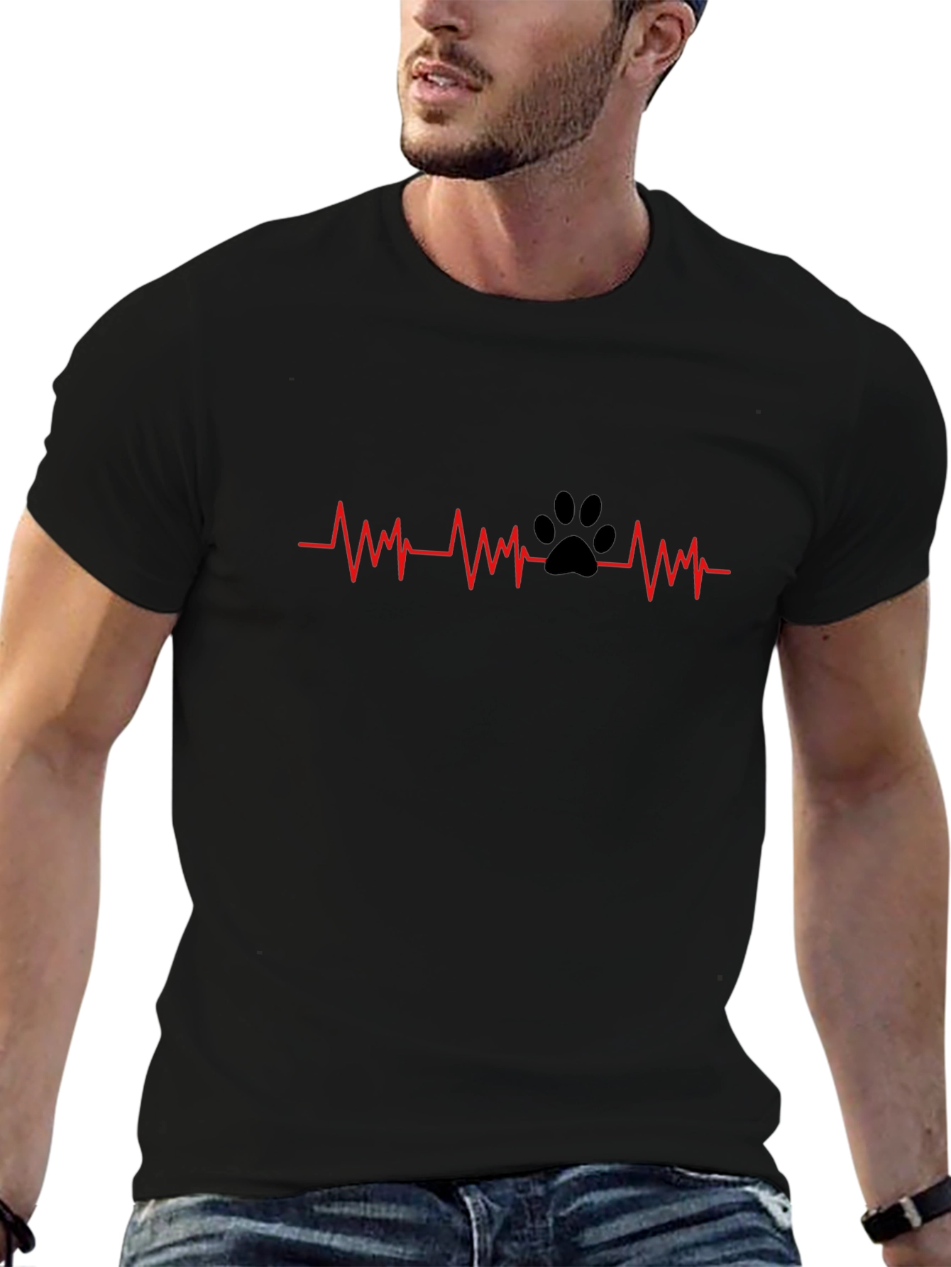 Dog Paw Heartbeat T-Shirt - Black