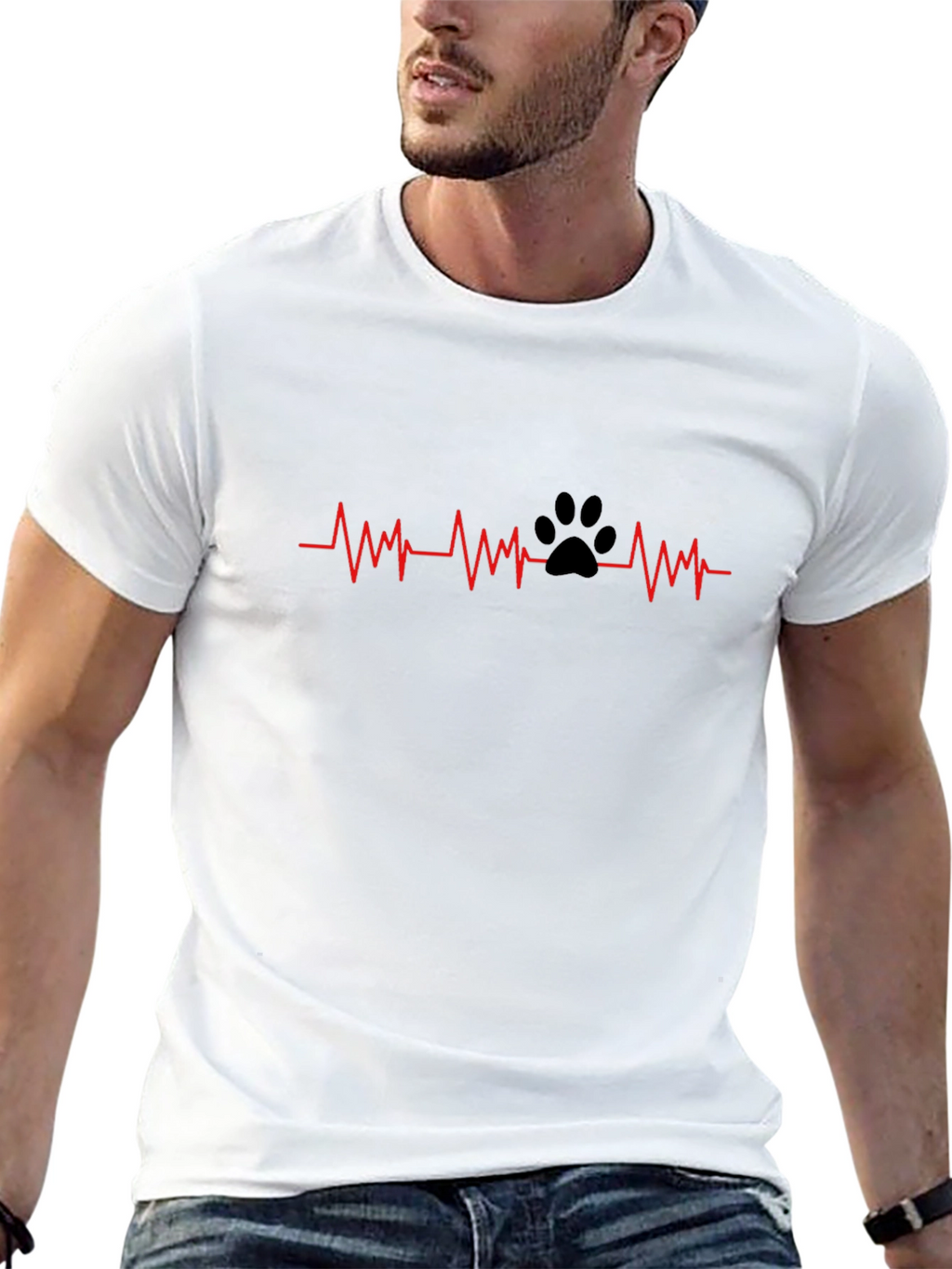 Dog Paw Heartbeat T-Shirt - Black