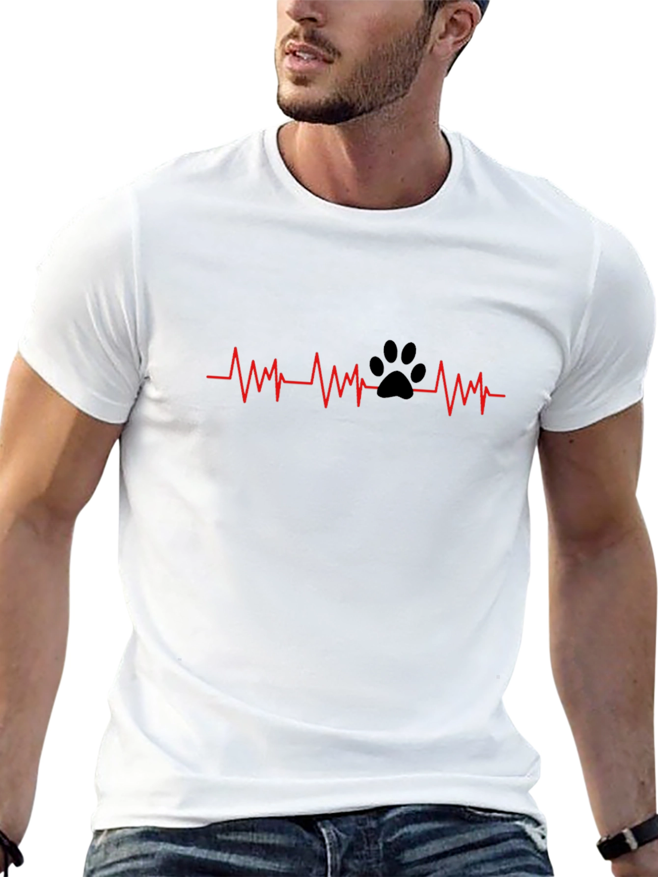 Dog Paw Heartbeat T-Shirt - Black