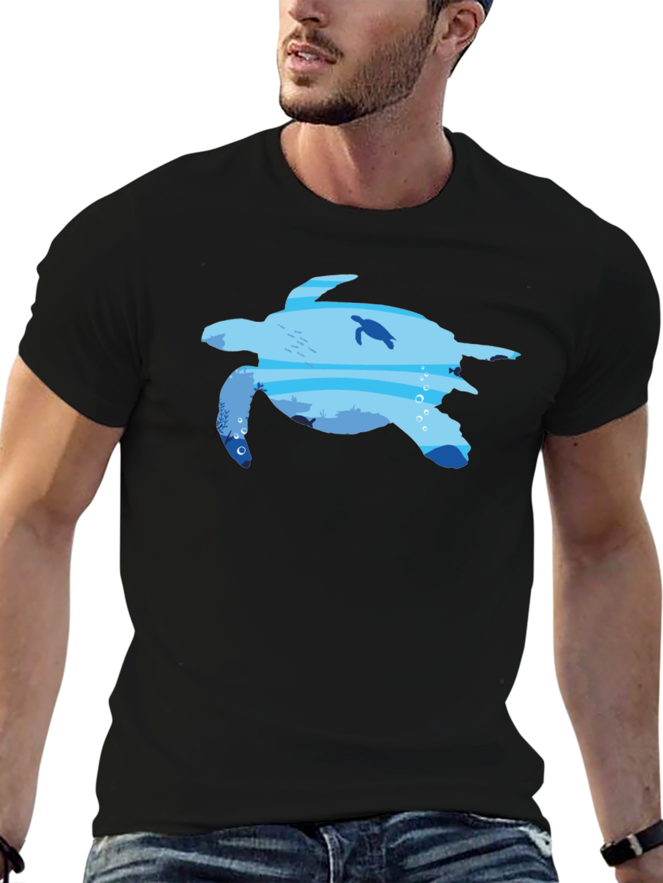 Sea Turtle Ocean Graphic Black T-Shirt