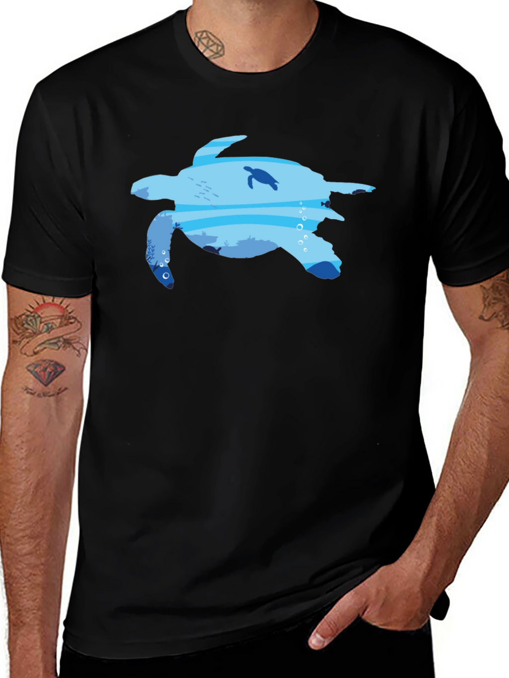 Sea Turtle Ocean Graphic Black T-Shirt