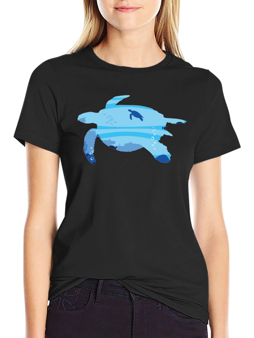 Sea Turtle Ocean Graphic Black T-Shirt