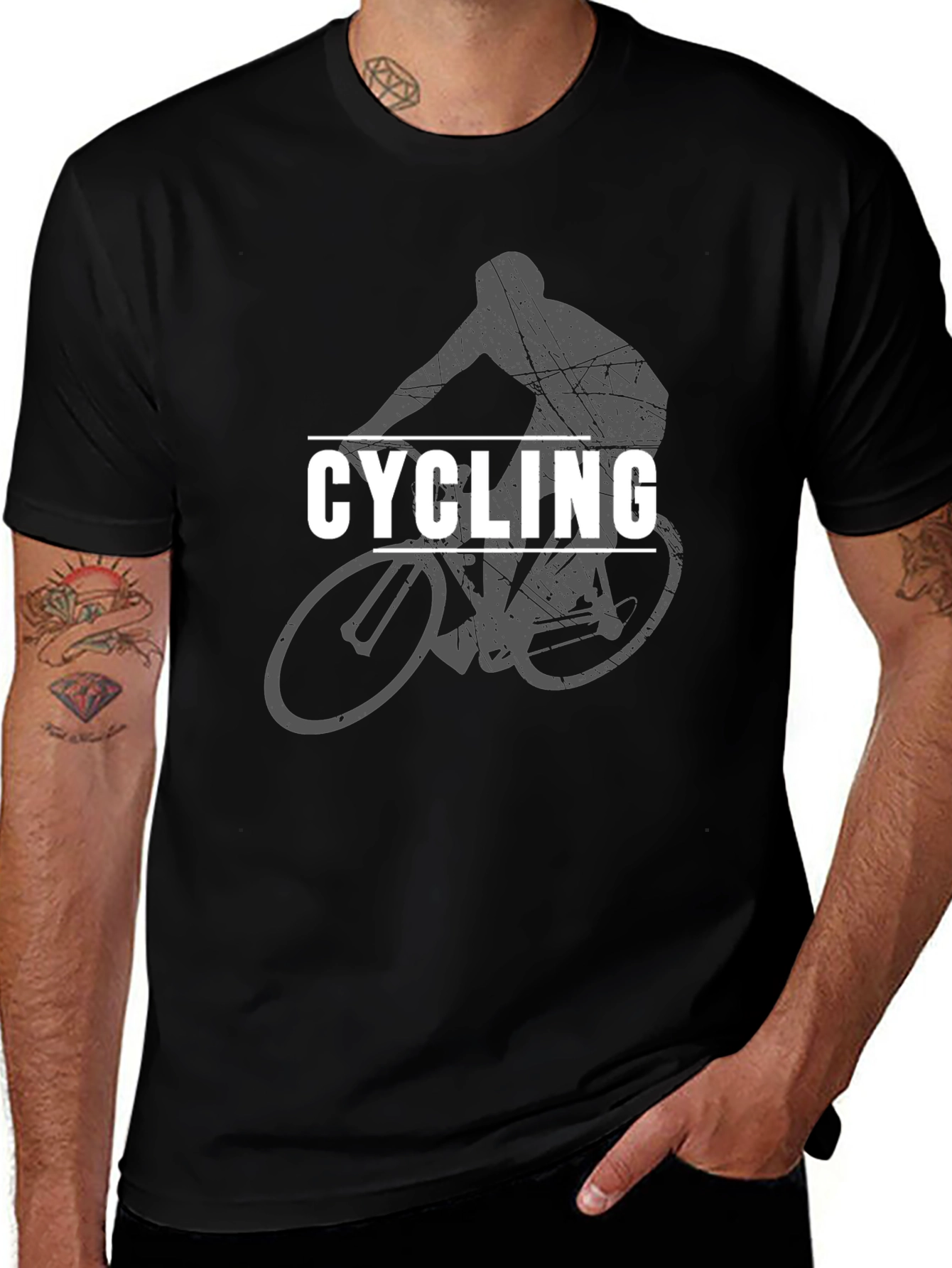 Cycling Graphic T-Shirt - Black Cotton Blend Tee