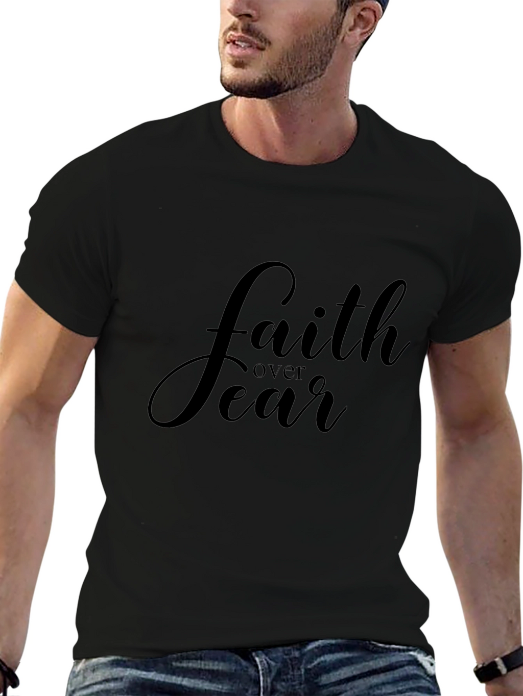 Faith Over Fear Black Graphic T-Shirt