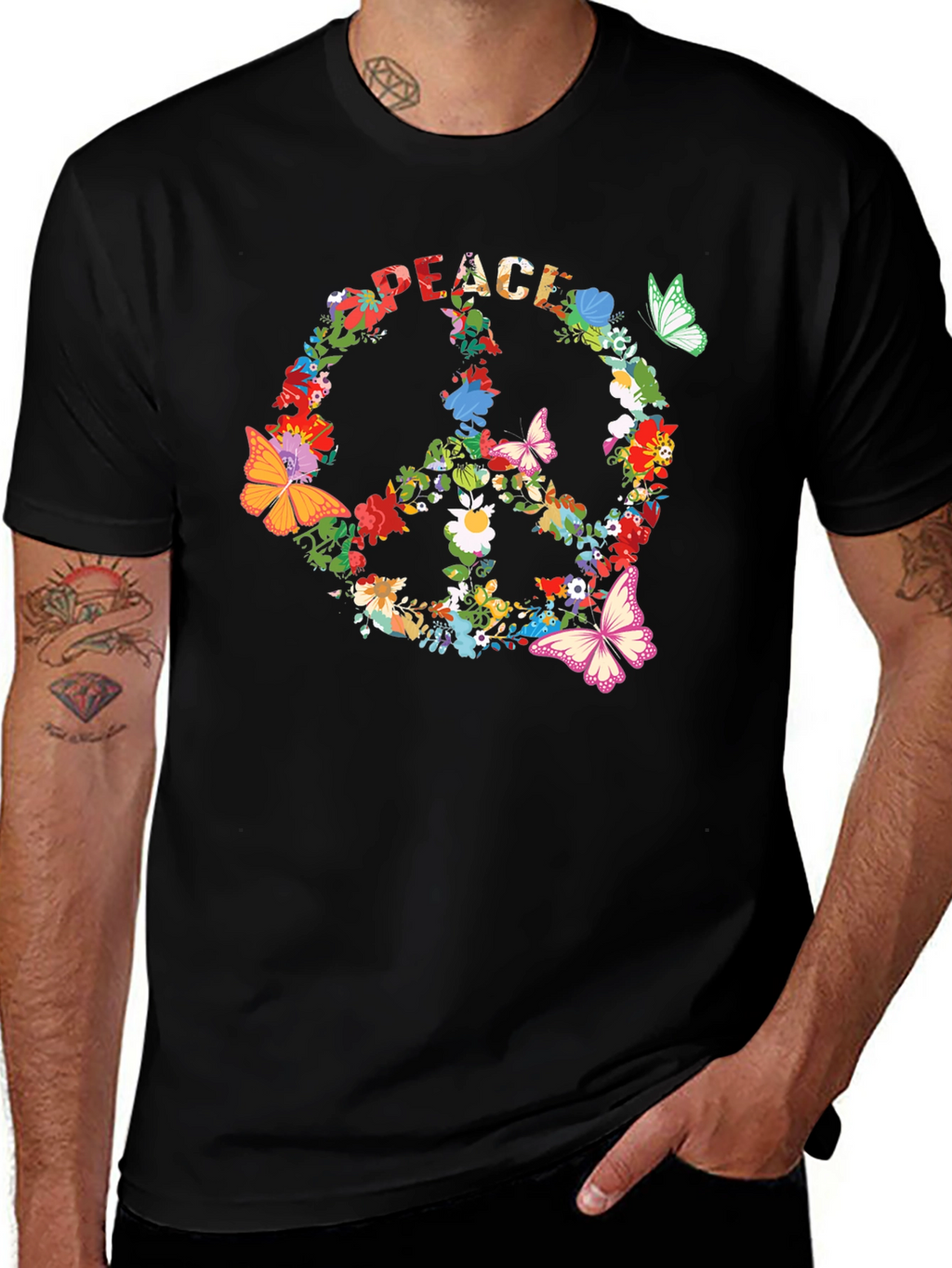 Peace Sign Floral Butterfly T-Shirt