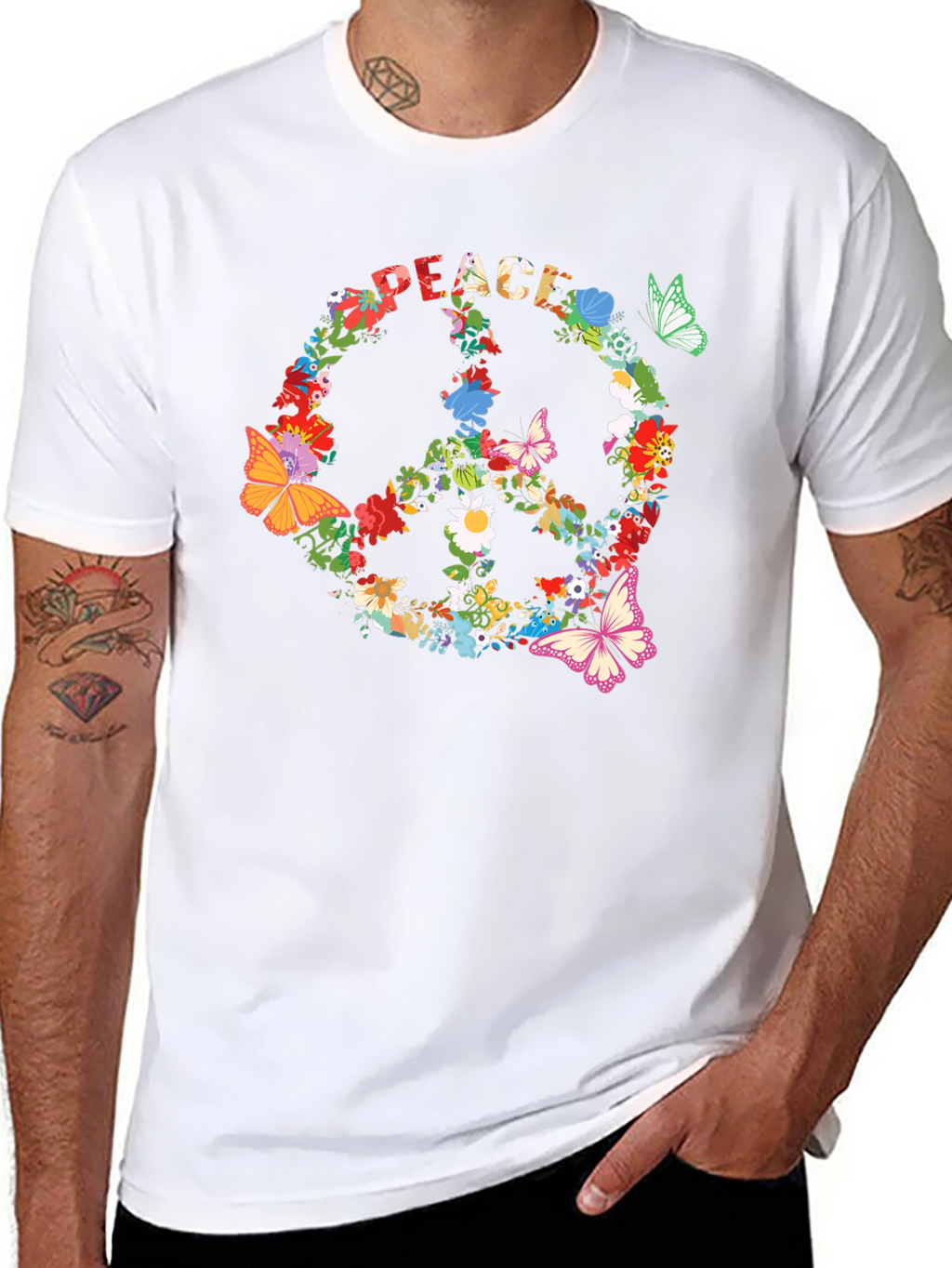 Peace Sign Floral Butterfly T-Shirt