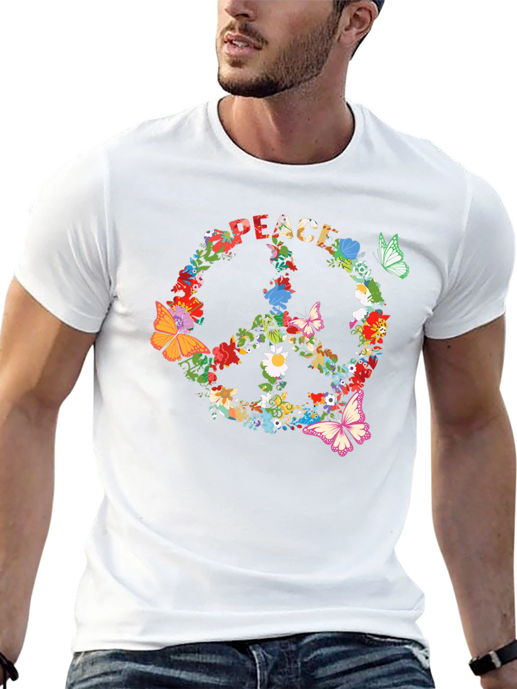 Peace Sign Floral Butterfly T-Shirt