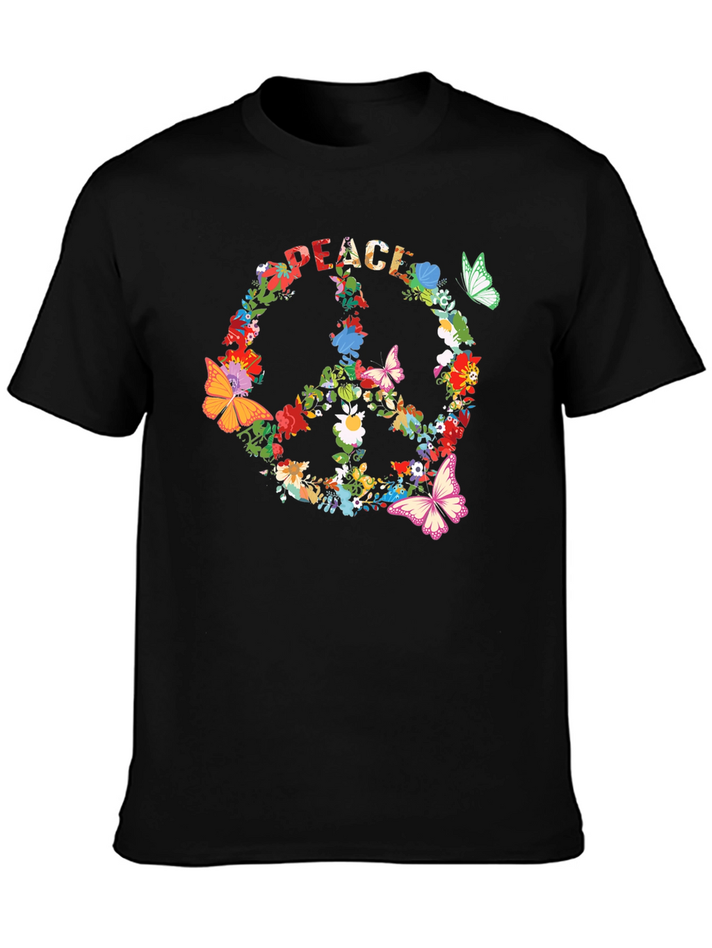 Peace Sign Floral Butterfly T-Shirt