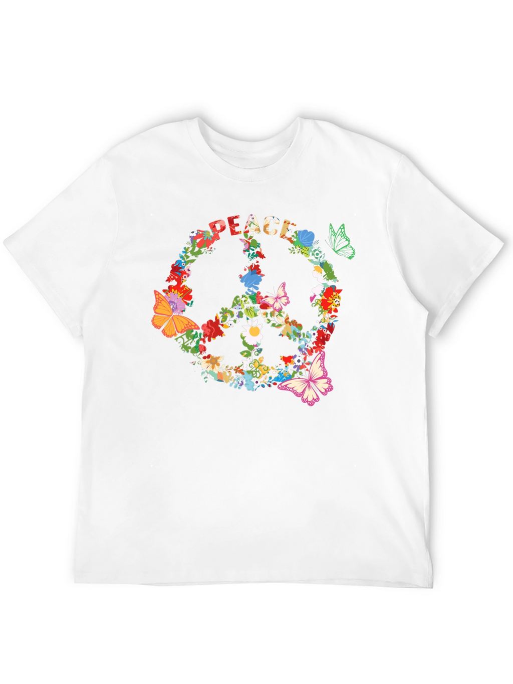 Peace Sign Floral Butterfly T-Shirt