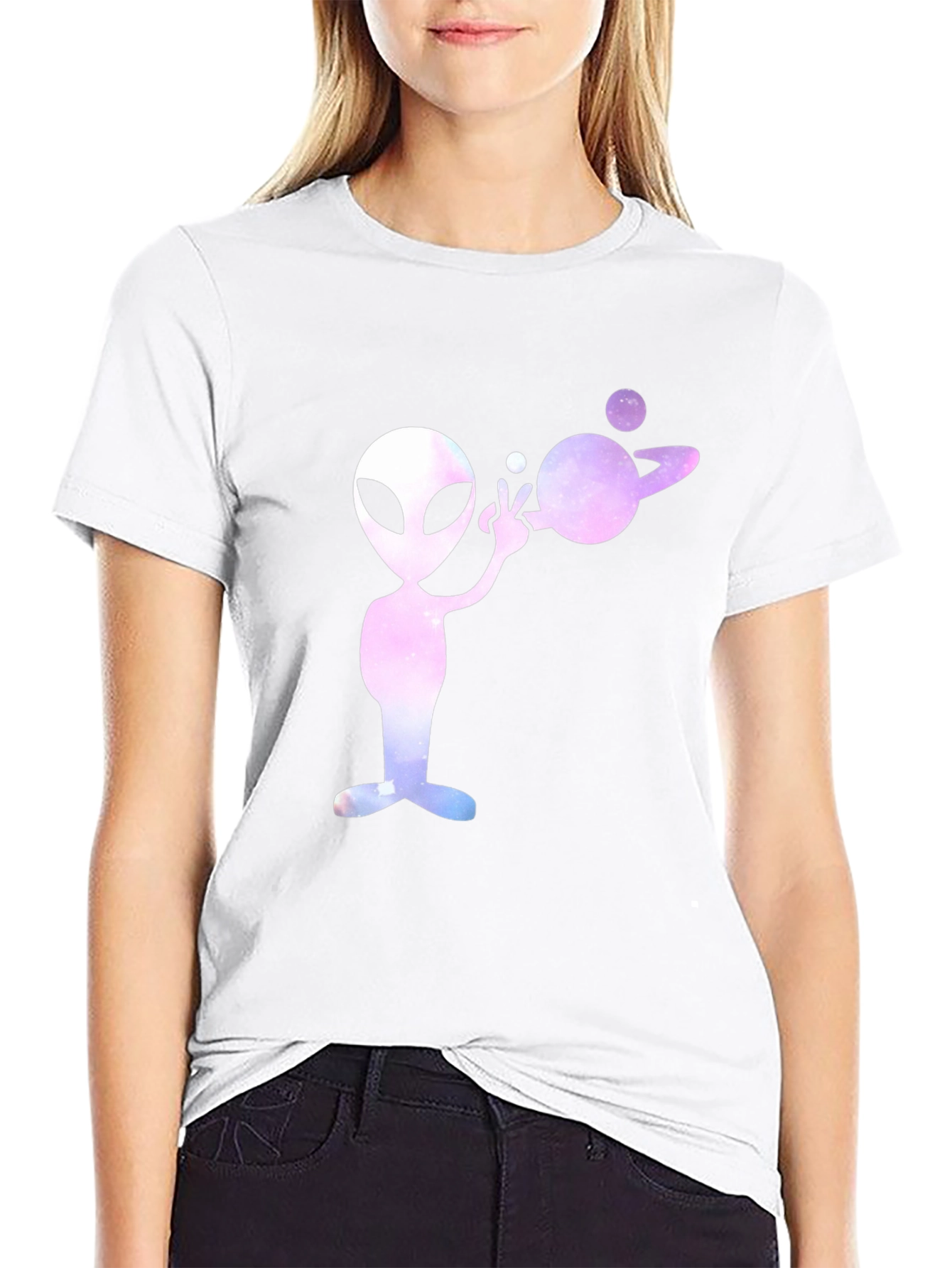 Alien Planet Graphic Tee - Black Cotton T-Shirt
