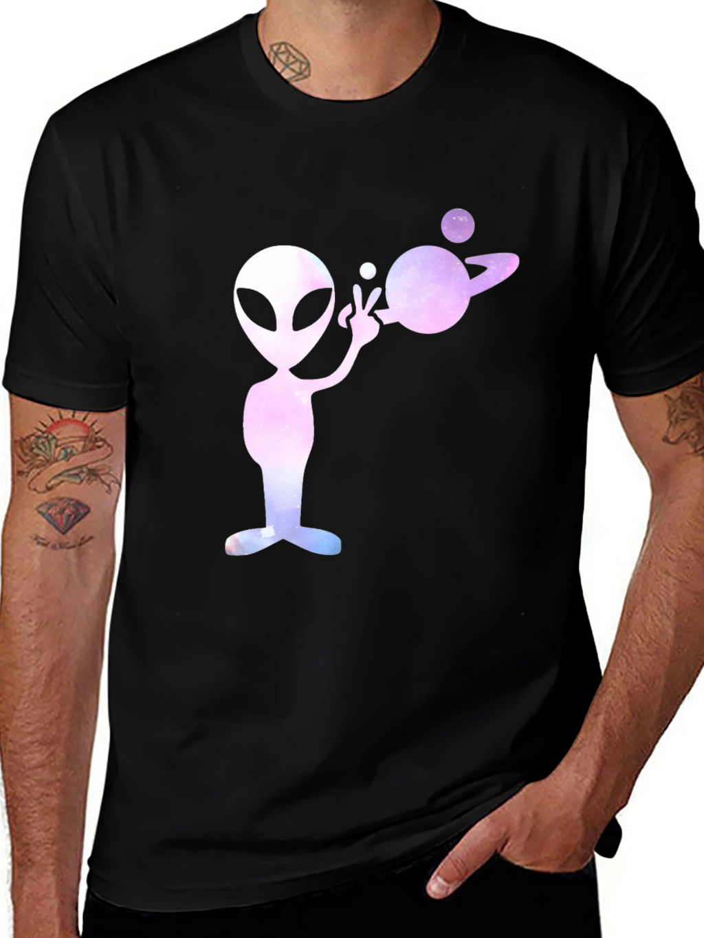 Alien Planet Graphic Tee - Black Cotton T-Shirt
