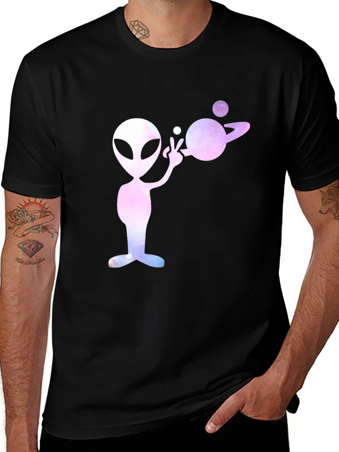 Alien Planet Graphic Tee - Black Cotton T-Shirt