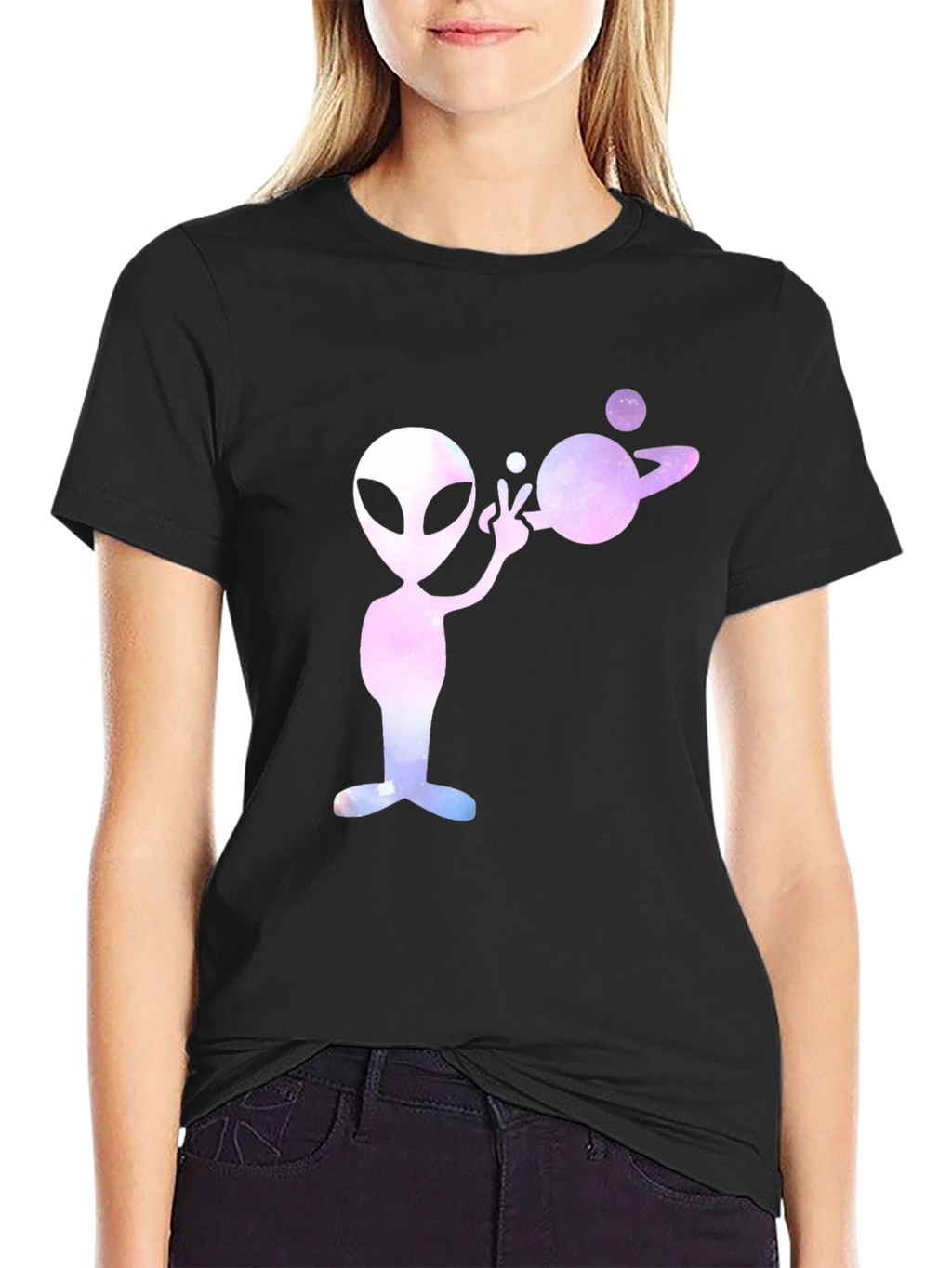 Alien Planet Graphic Tee - Black Cotton T-Shirt