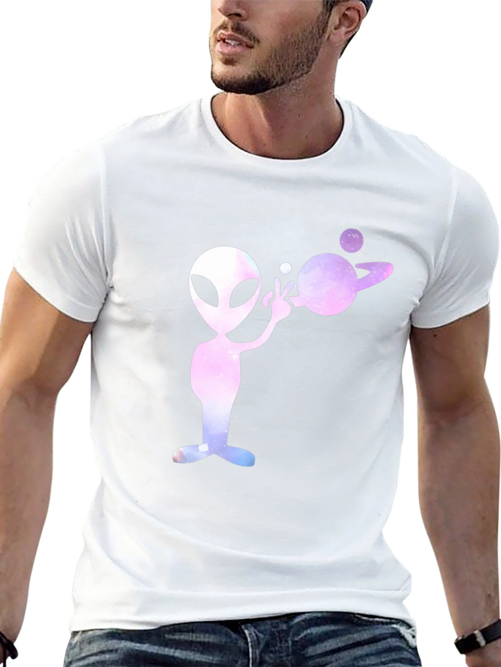 Alien Planet Graphic Tee - Black Cotton T-Shirt
