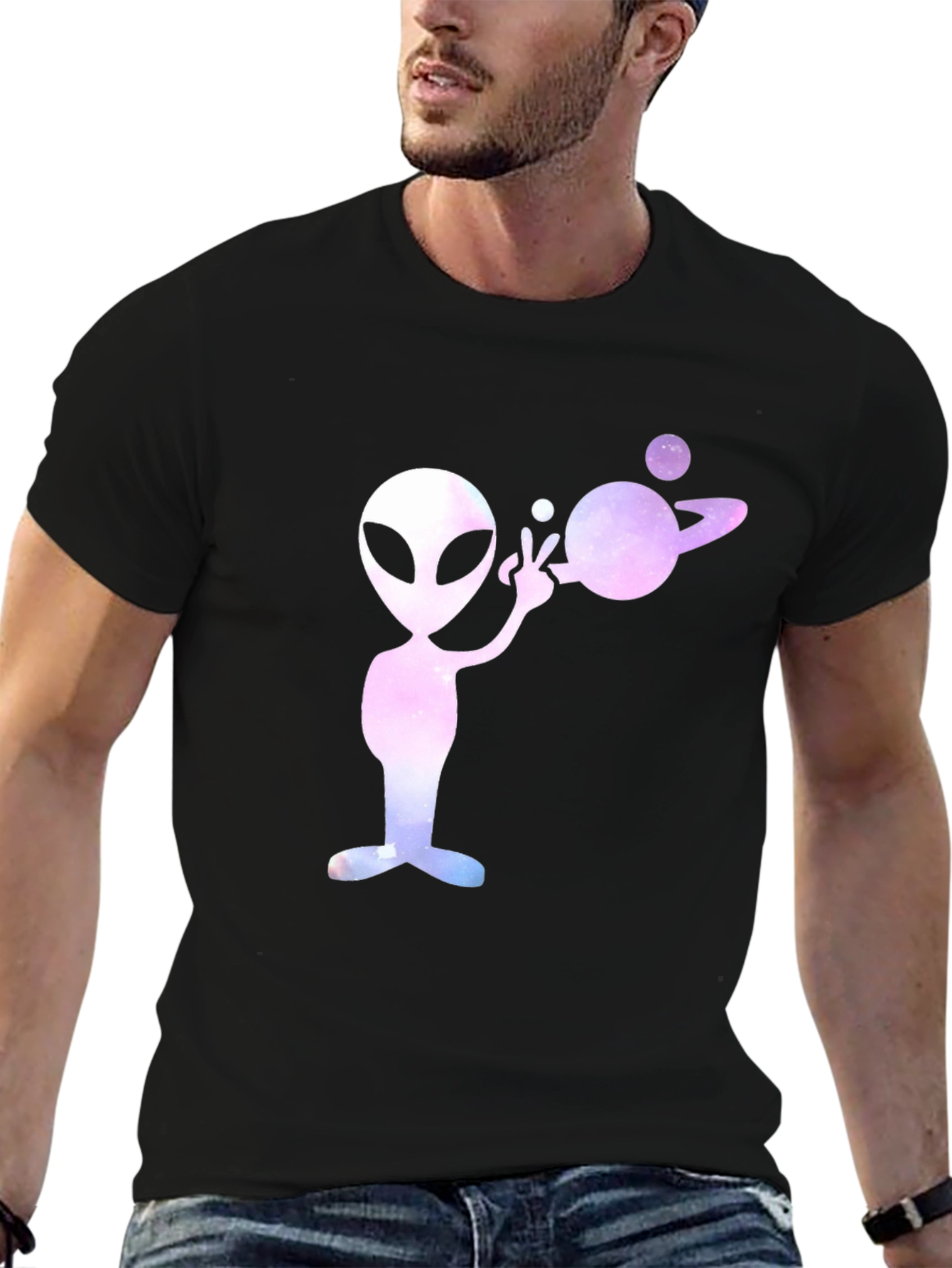 Alien Planet Graphic Tee - Black Cotton T-Shirt