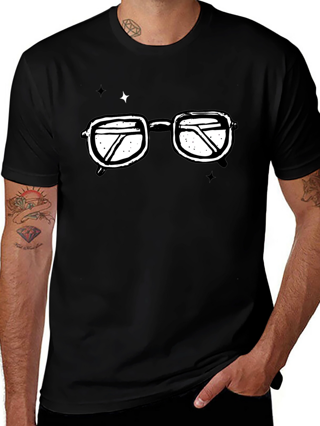 Retro Glasses Graphic T-Shirt - Black Cotton Tee
