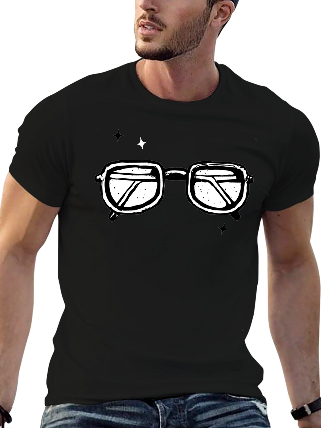 Retro Glasses Graphic T-Shirt - Black Cotton Tee