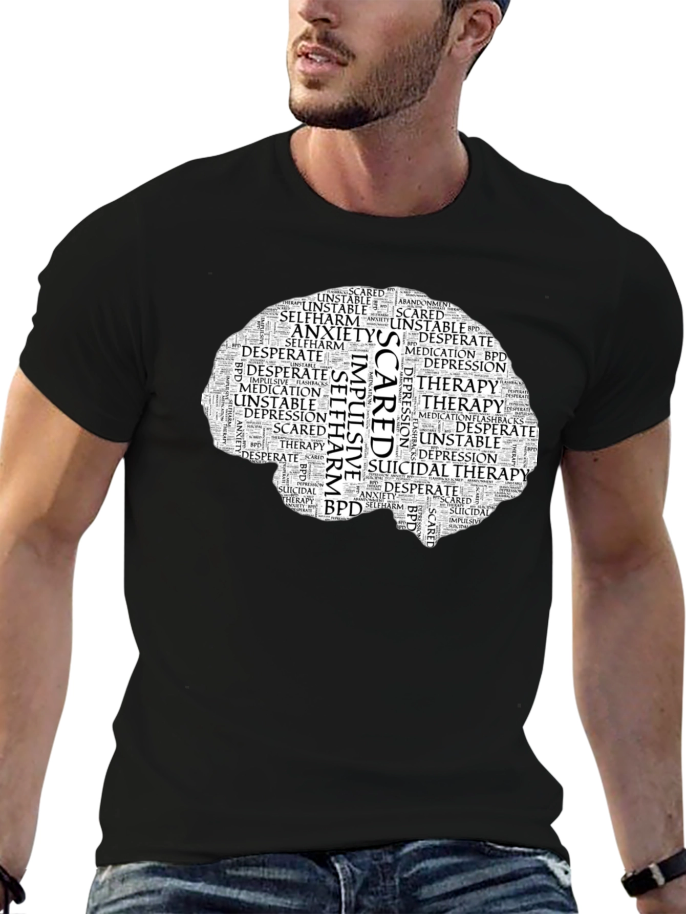 Mental Health Brain Word Art T-Shirt