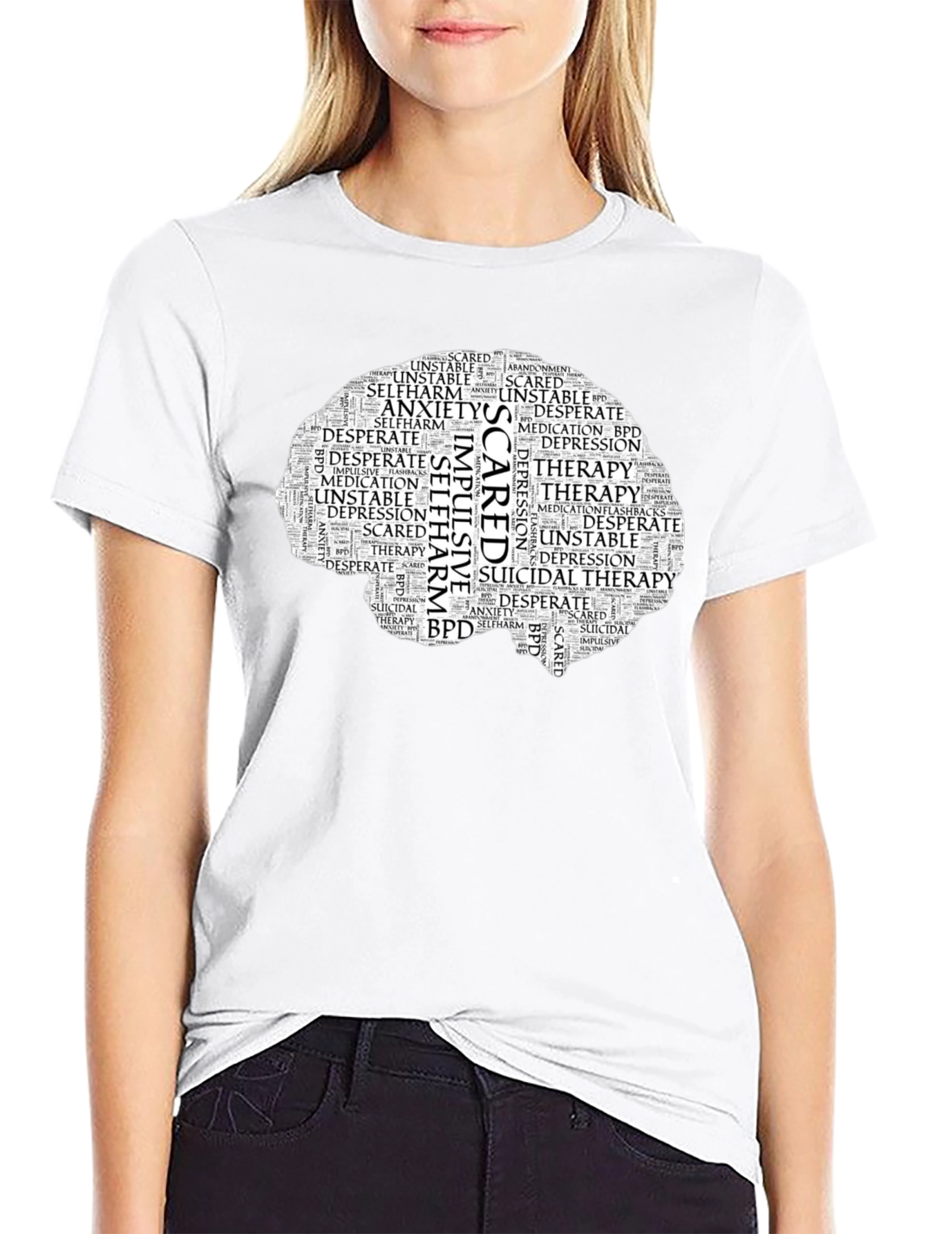 Mental Health Brain Word Art T-Shirt