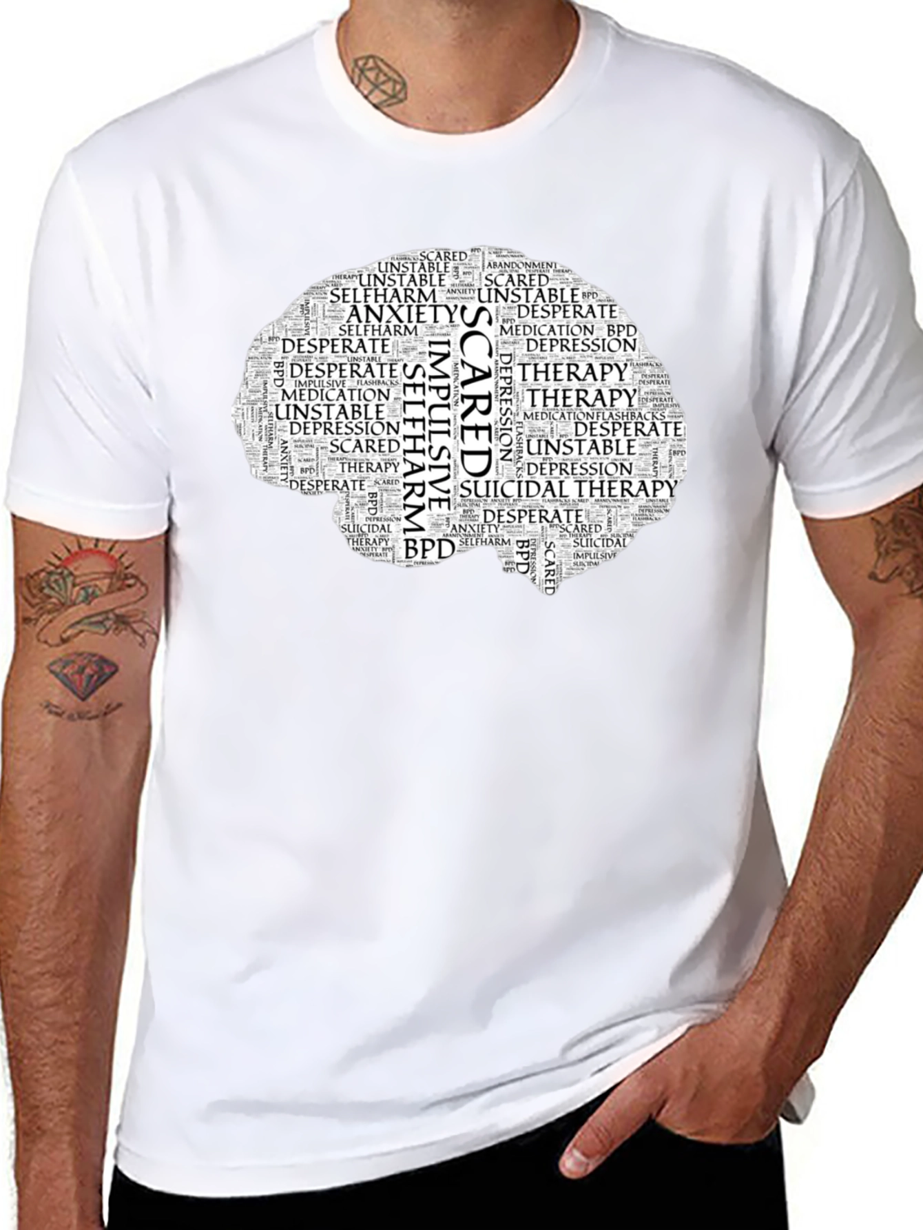 Mental Health Brain Word Art T-Shirt