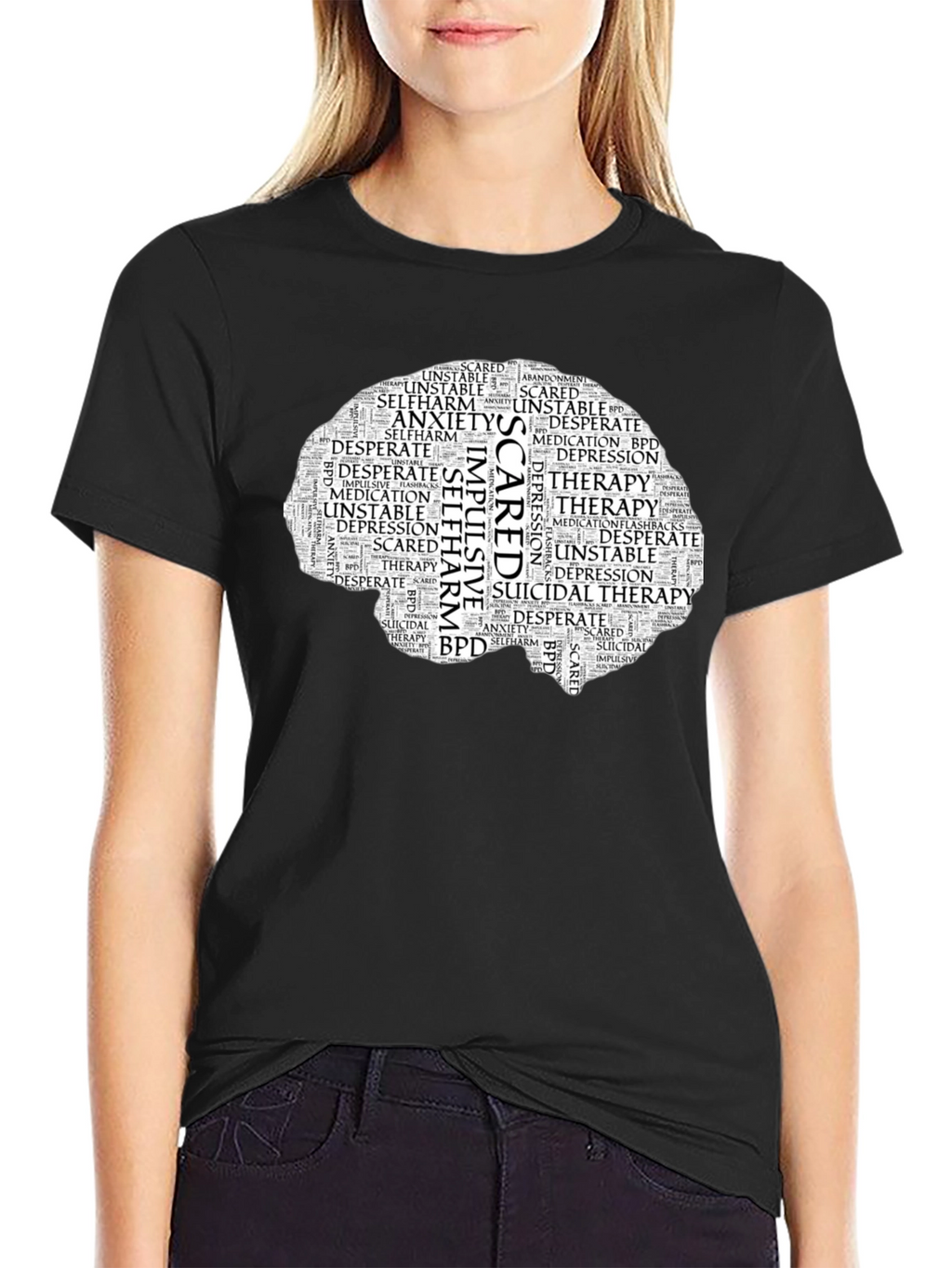 Mental Health Brain Word Art T-Shirt