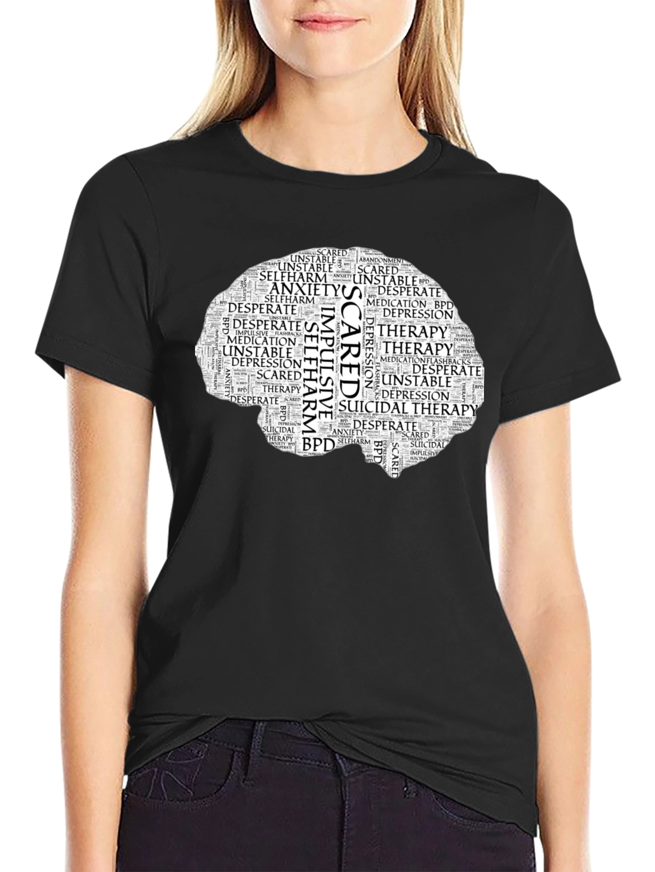 Mental Health Brain Word Art T-Shirt