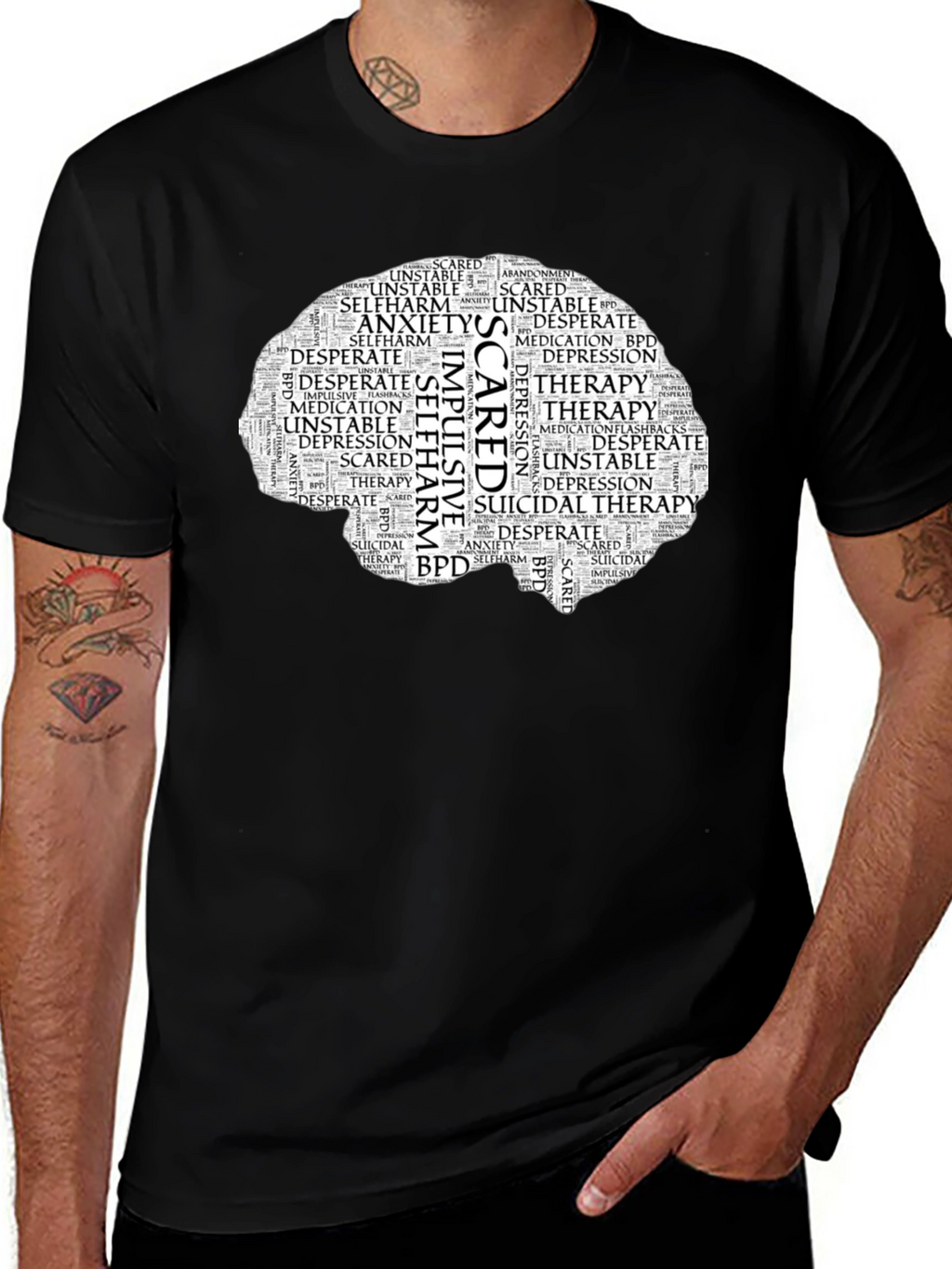 Mental Health Brain Word Art T-Shirt