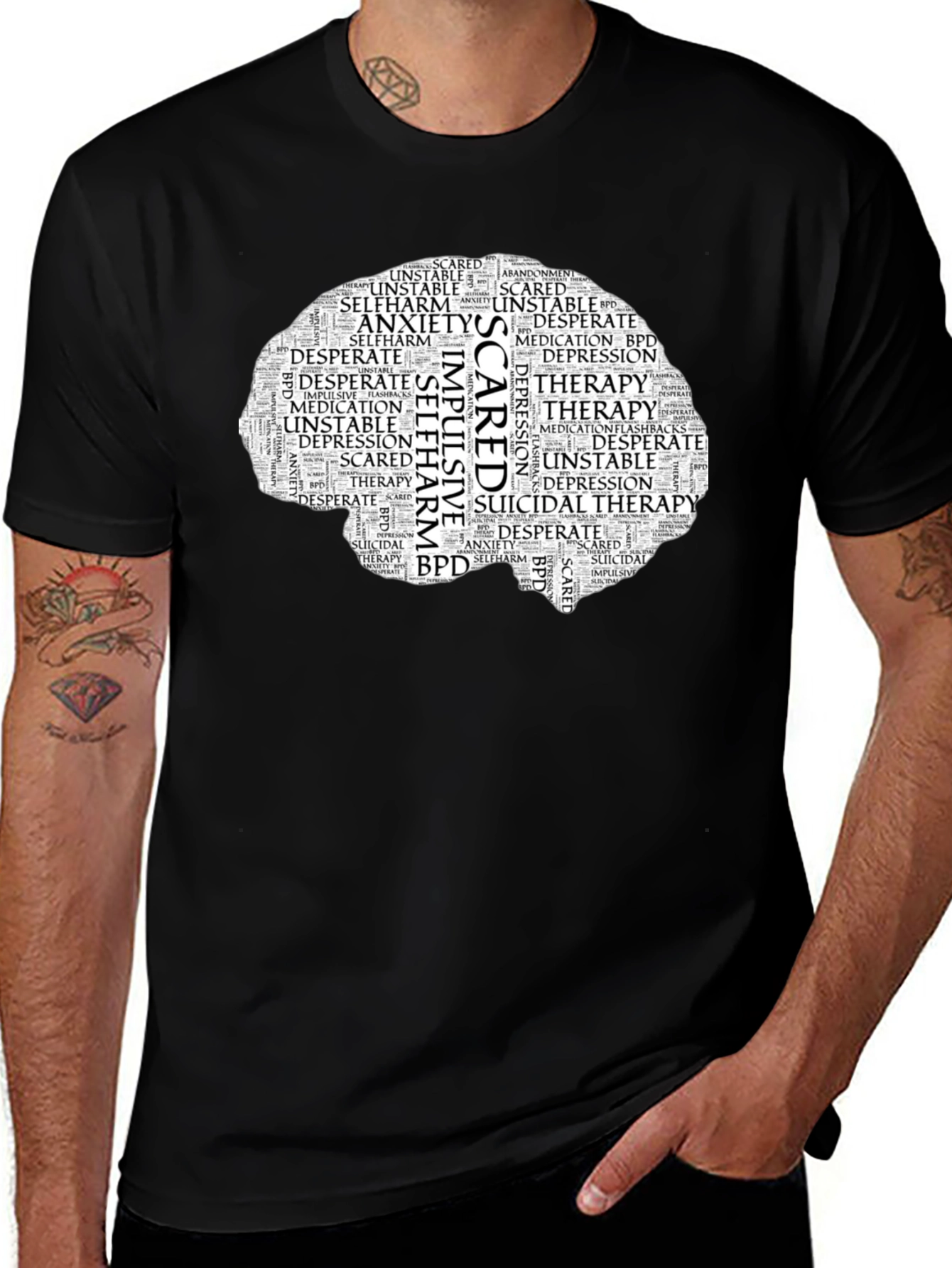 Mental Health Brain Word Art T-Shirt