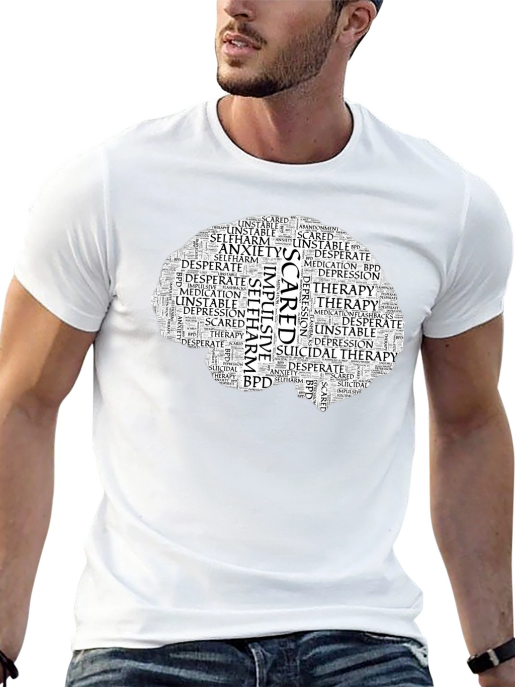 Mental Health Brain Word Art T-Shirt