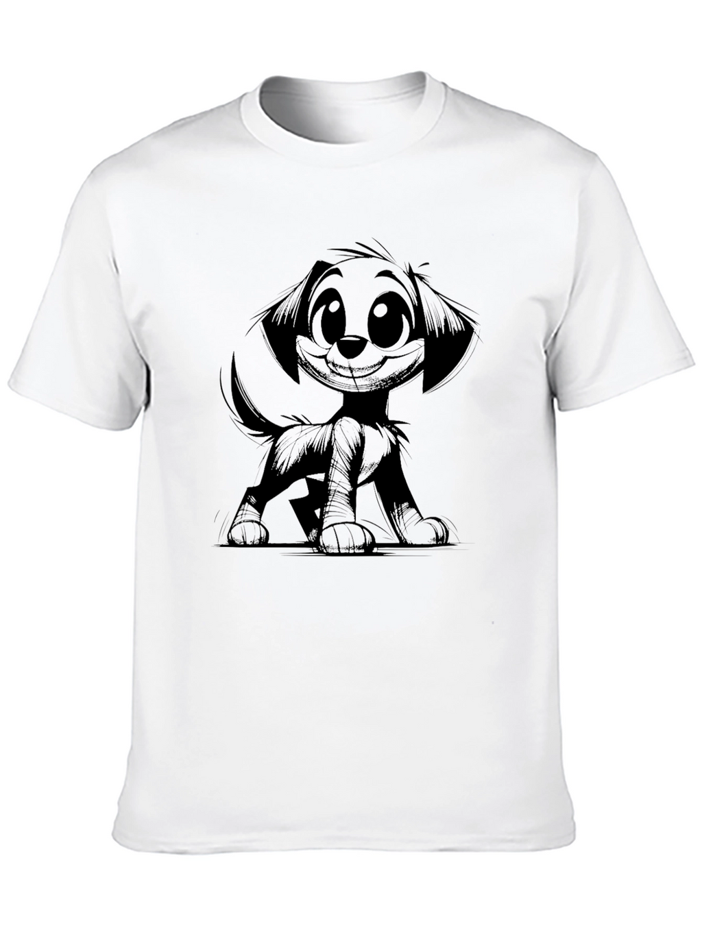 Cartoon Dog Graphic Tee - Black