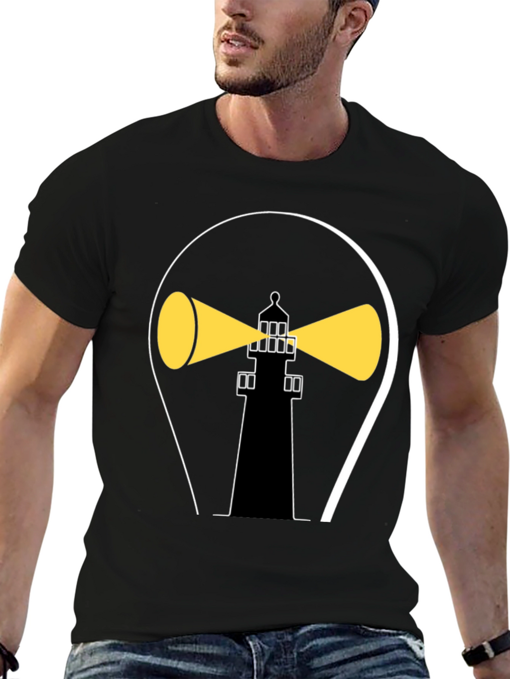 Lighthouse Graphic Tee - Stylish Black Cotton Shirt