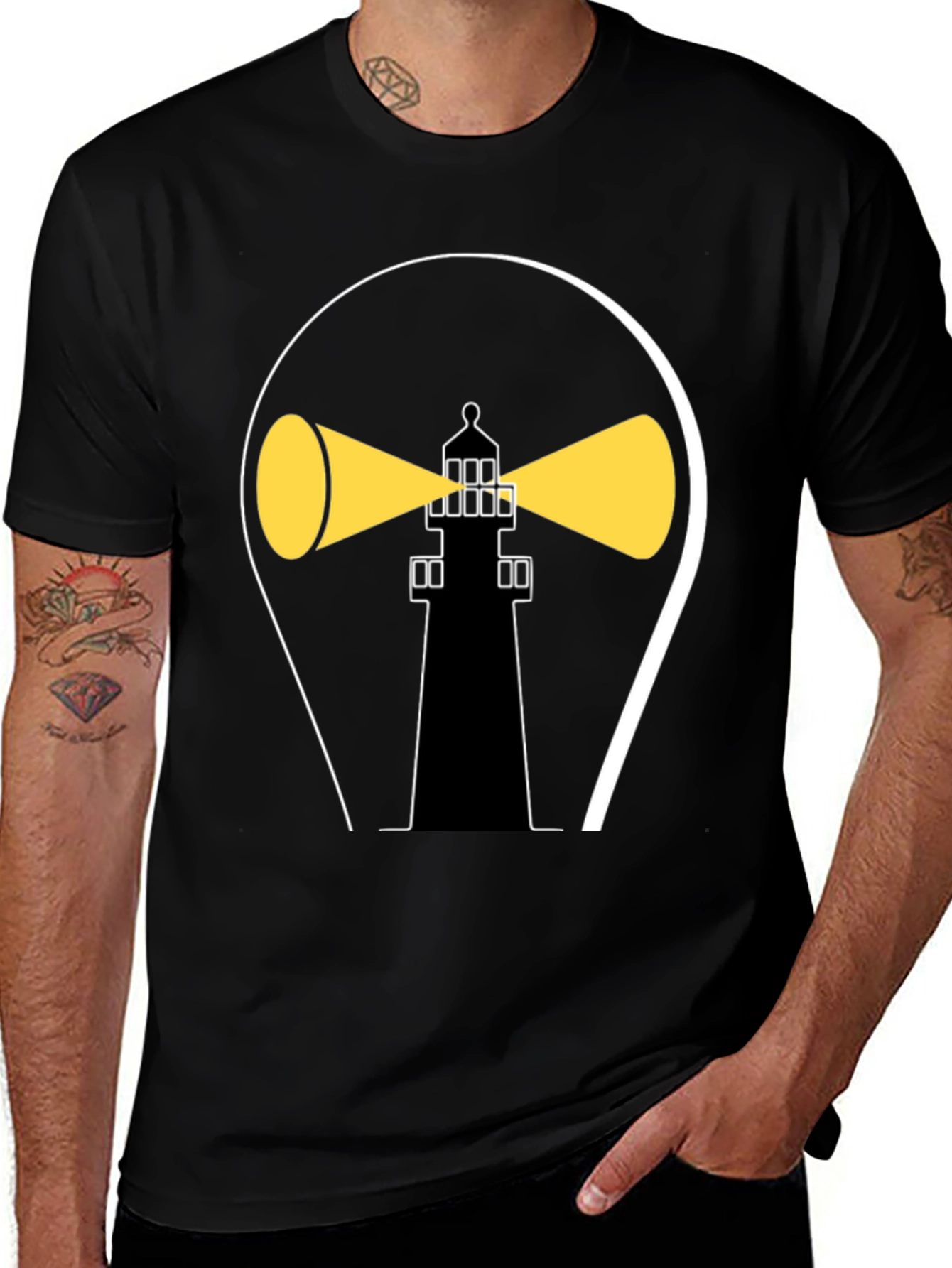 Lighthouse Graphic Tee - Stylish Black Cotton Shirt