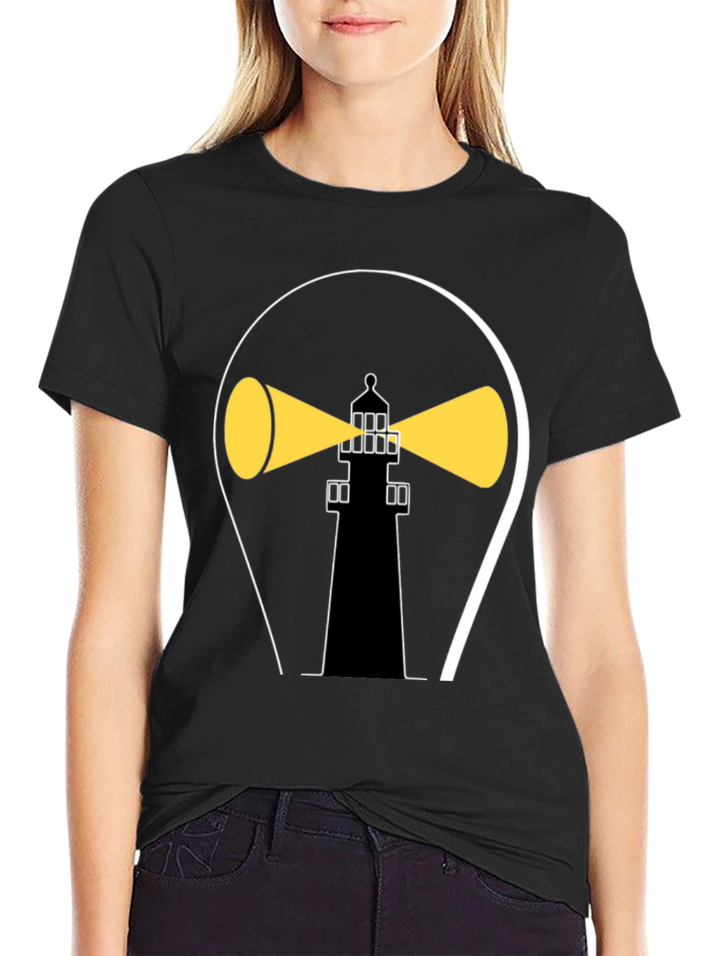 Lighthouse Graphic Tee - Stylish Black Cotton Shirt