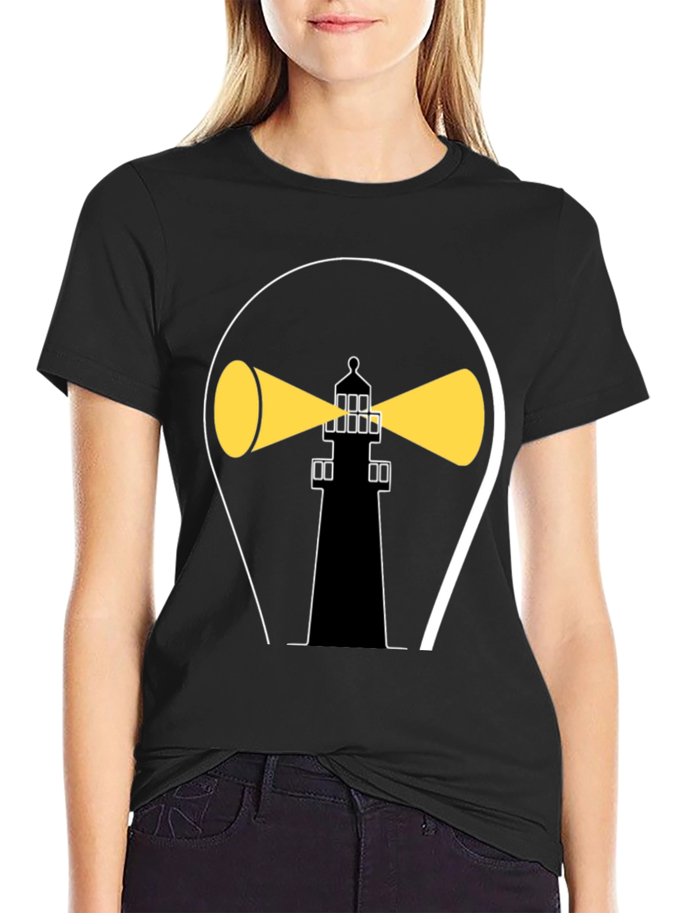 Lighthouse Graphic Tee - Stylish Black Cotton Shirt