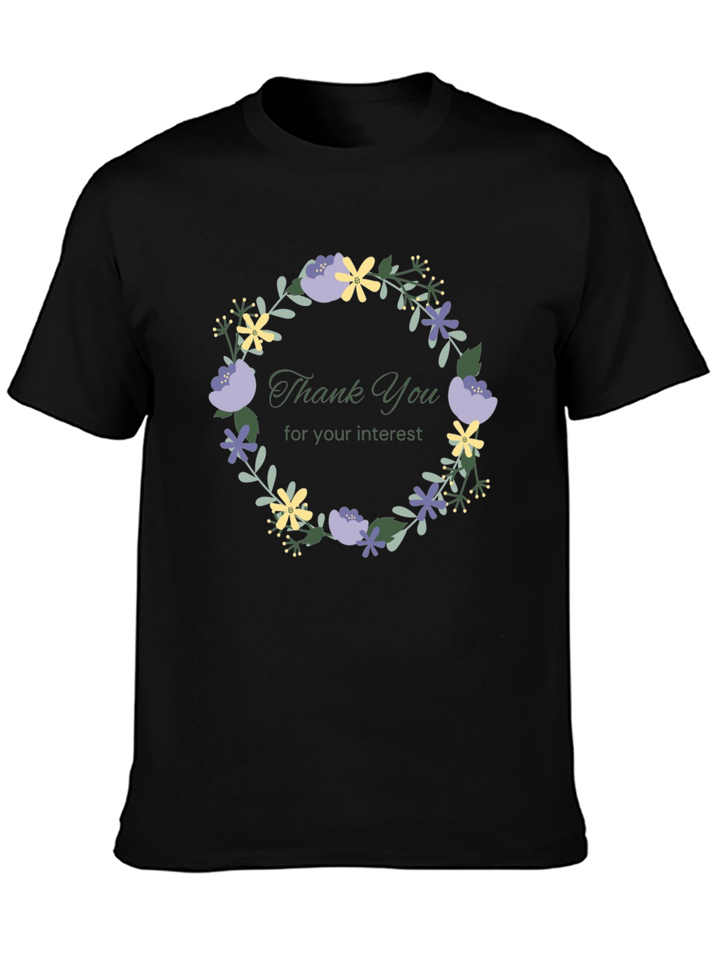 Floral Wreath Thank You Graphic Tee - Black