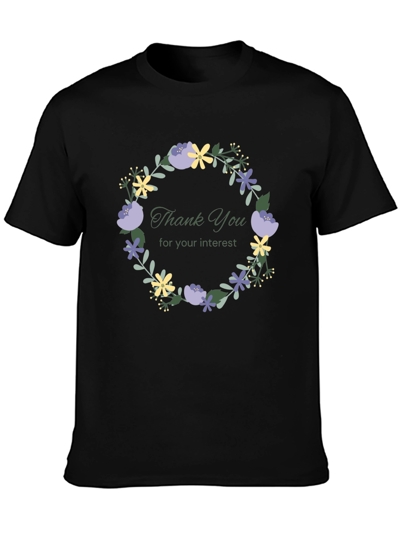 Floral Wreath Thank You Graphic Tee - Black